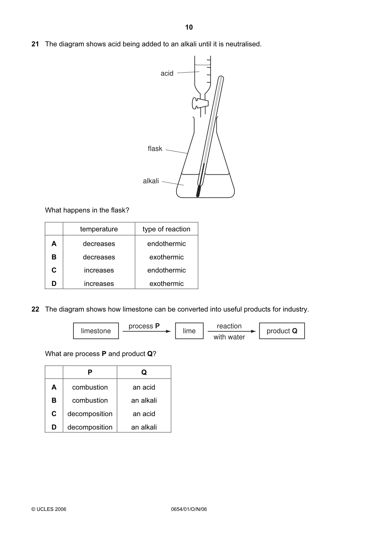 Cambridge IGCSE Sciences - Co-ordinated (Double) 0654 2006 Oct/Nov Paper 1 · Variant 1 question paper, page 10 of 20