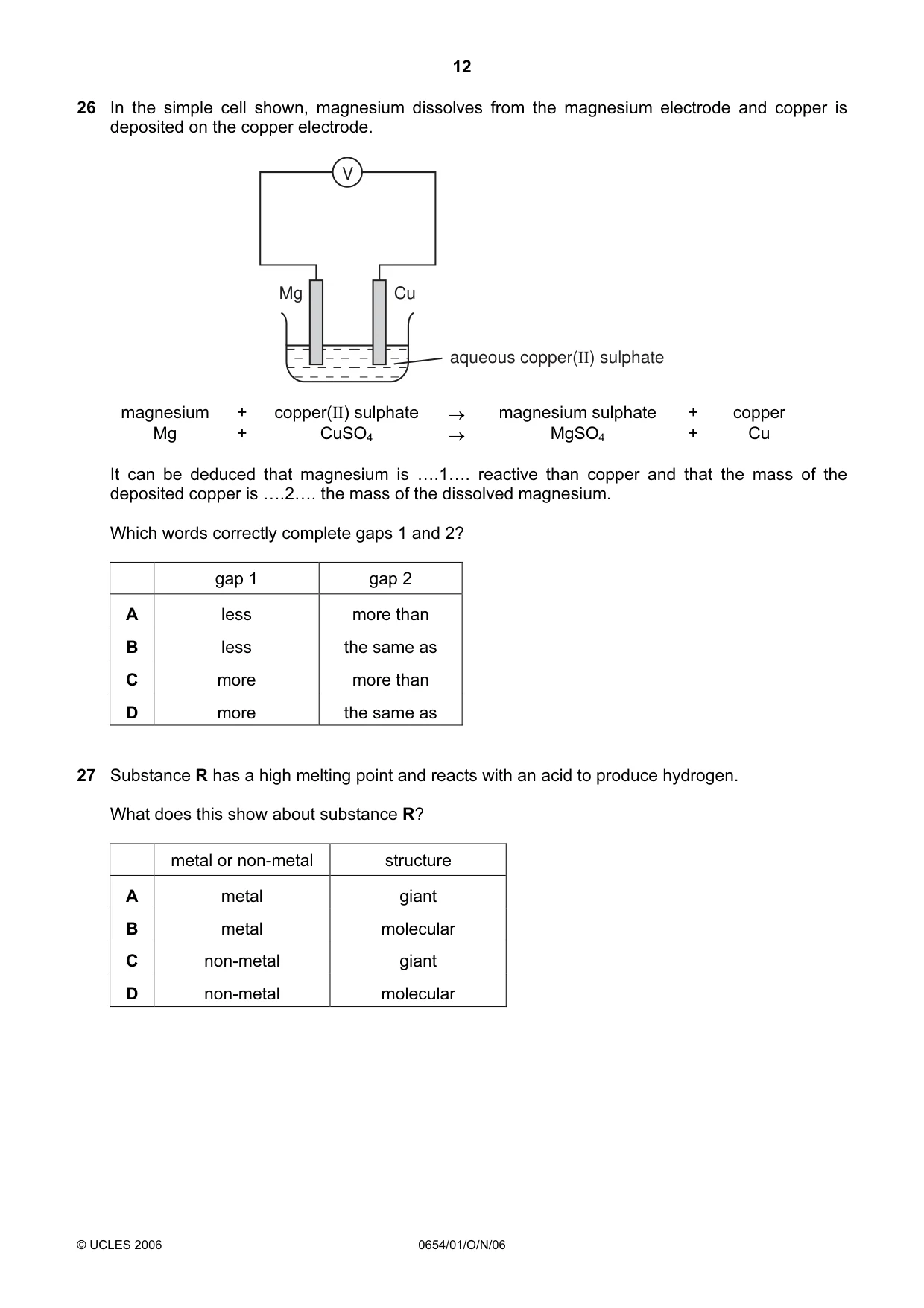 Cambridge IGCSE Sciences - Co-ordinated (Double) 0654 2006 Oct/Nov Paper 1 · Variant 1 question paper, page 12 of 20