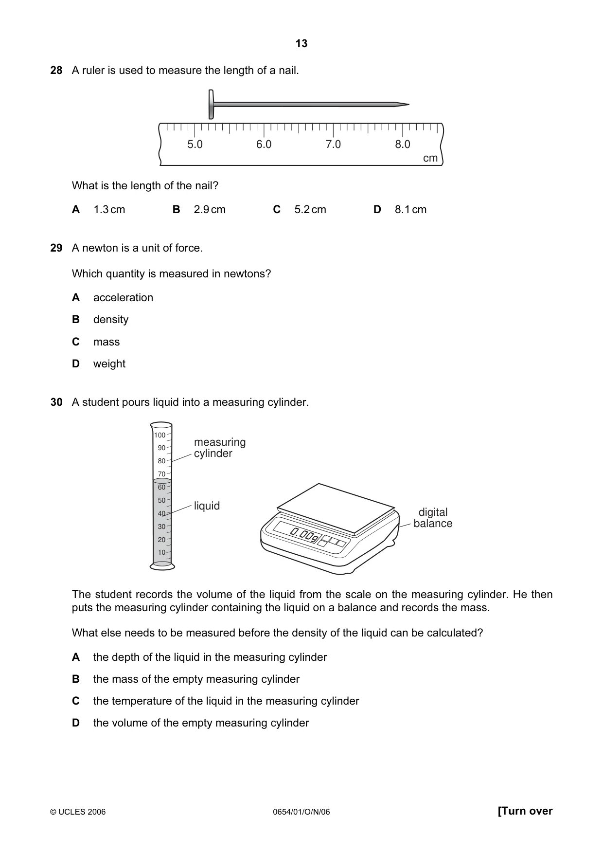 Cambridge IGCSE Sciences - Co-ordinated (Double) 0654 2006 Oct/Nov Paper 1 · Variant 1 question paper, page 13 of 20