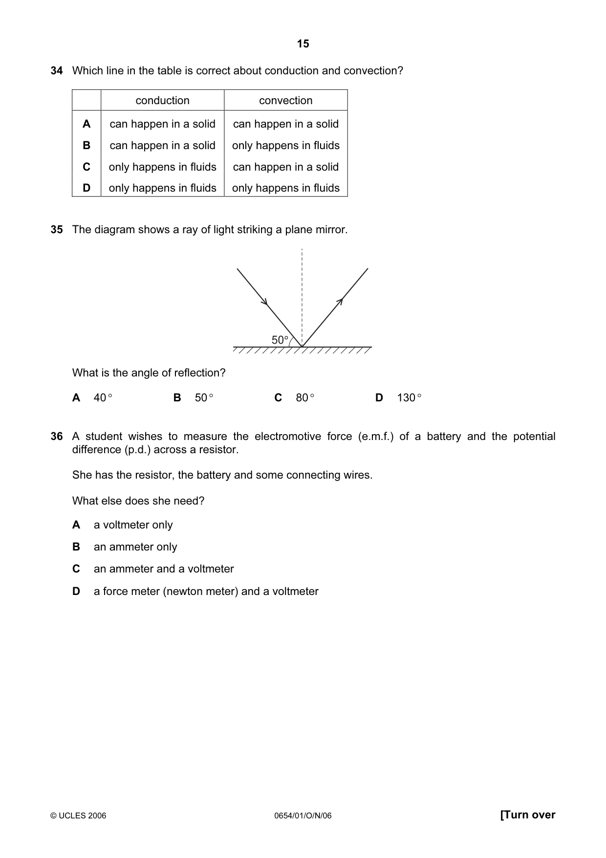 Cambridge IGCSE Sciences - Co-ordinated (Double) 0654 2006 Oct/Nov Paper 1 · Variant 1 question paper, page 15 of 20