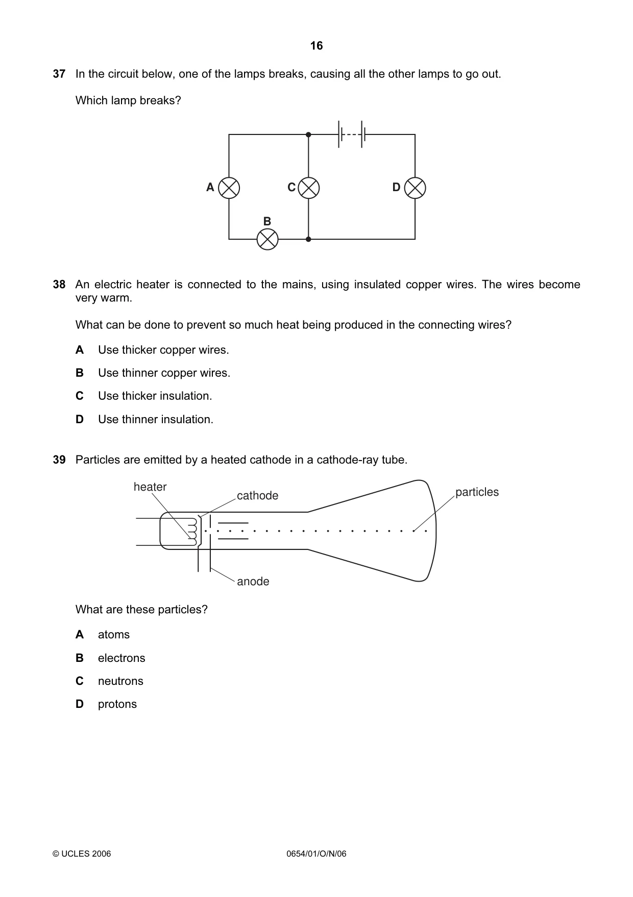 Cambridge IGCSE Sciences - Co-ordinated (Double) 0654 2006 Oct/Nov Paper 1 · Variant 1 question paper, page 16 of 20
