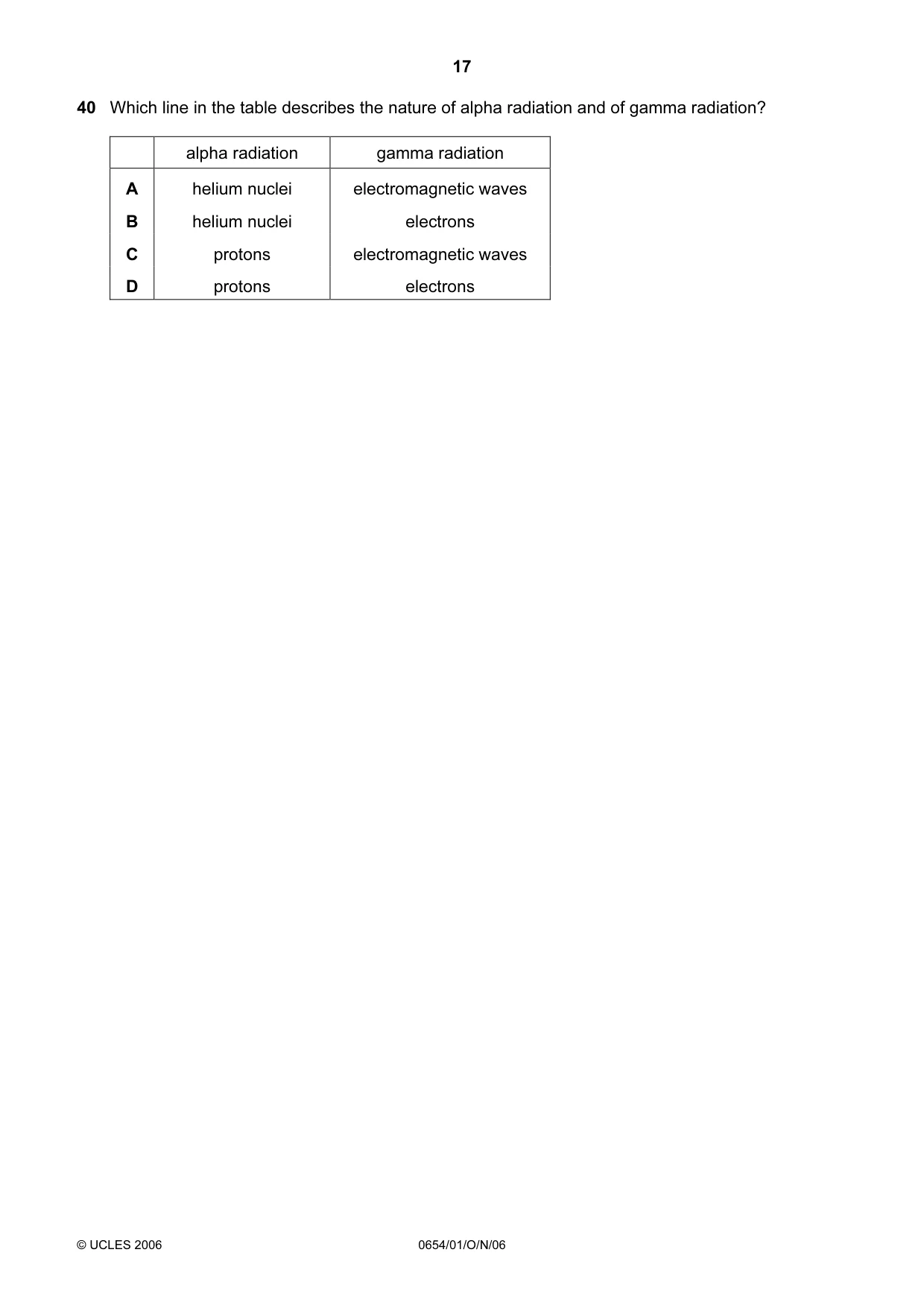 Cambridge IGCSE Sciences - Co-ordinated (Double) 0654 2006 Oct/Nov Paper 1 · Variant 1 question paper, page 17 of 20