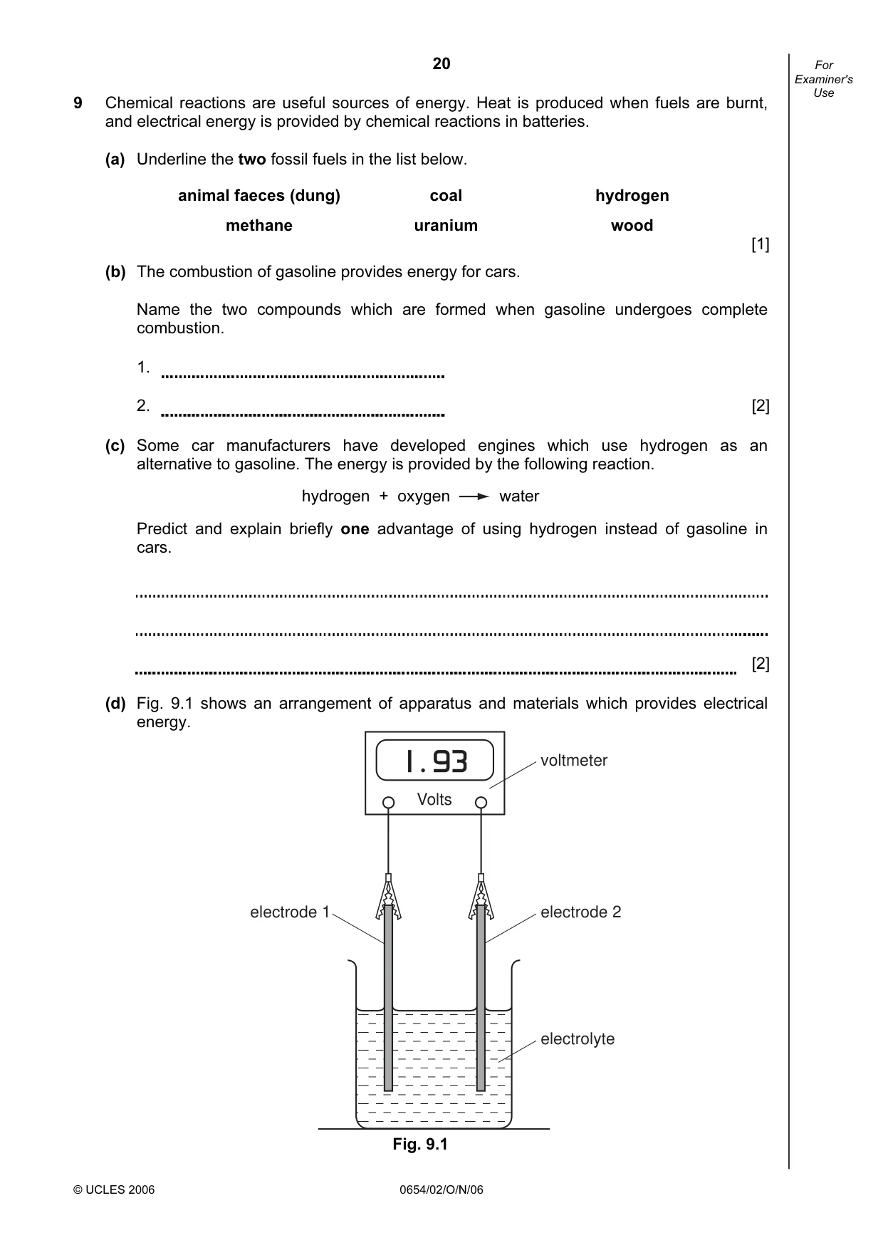 Cambridge IGCSE Sciences - Co-ordinated (Double) 0654 2006 Oct/Nov Paper 2 · Variant 1 question paper, page 20 of 28
