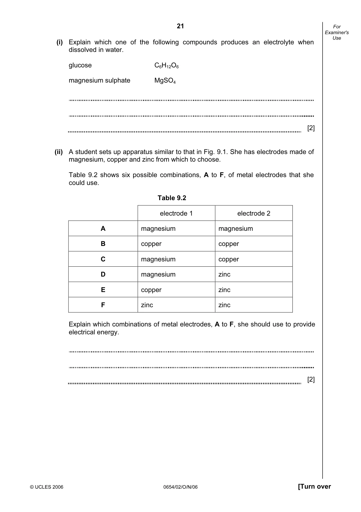 Cambridge IGCSE Sciences - Co-ordinated (Double) 0654 2006 Oct/Nov Paper 2 · Variant 1 question paper, page 21 of 28