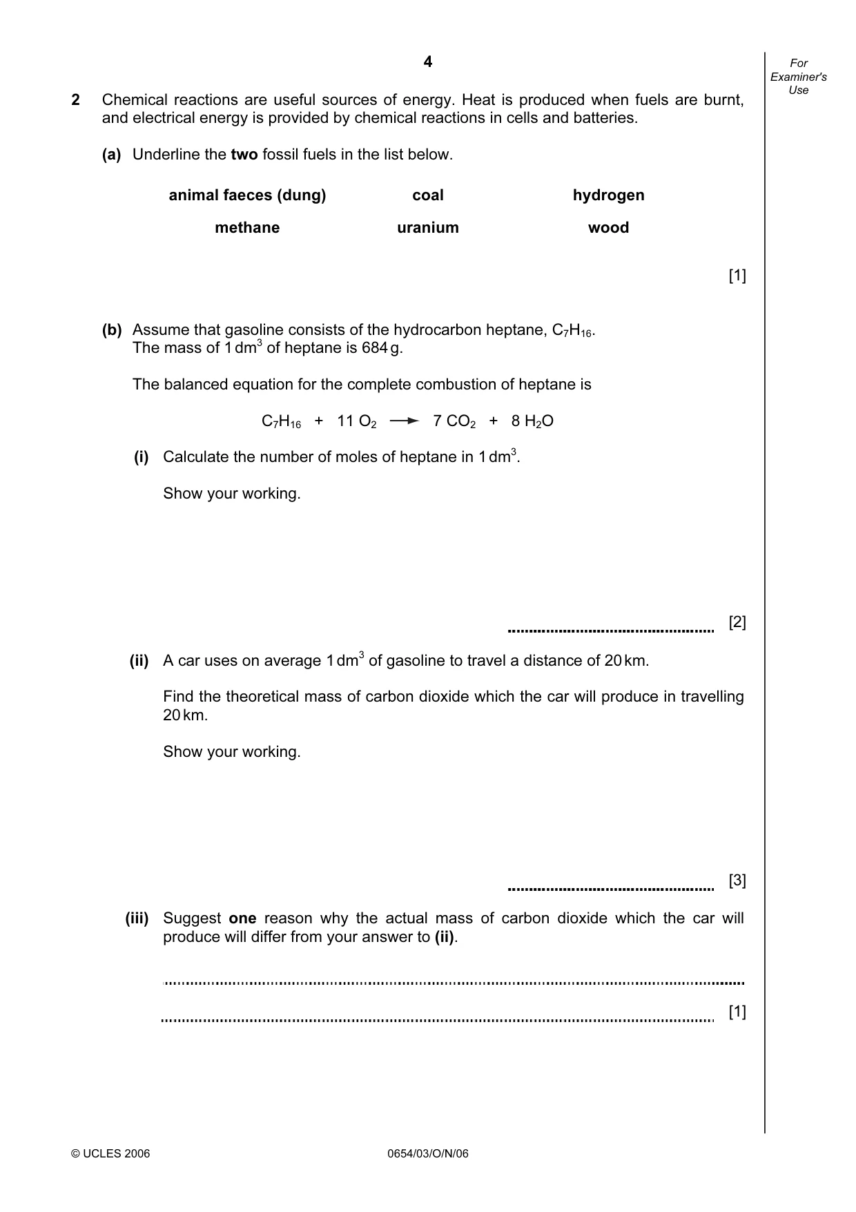 Cambridge IGCSE Sciences - Co-ordinated (Double) 0654 2006 Oct/Nov Paper 3 · Variant 1 question paper, page 4 of 24