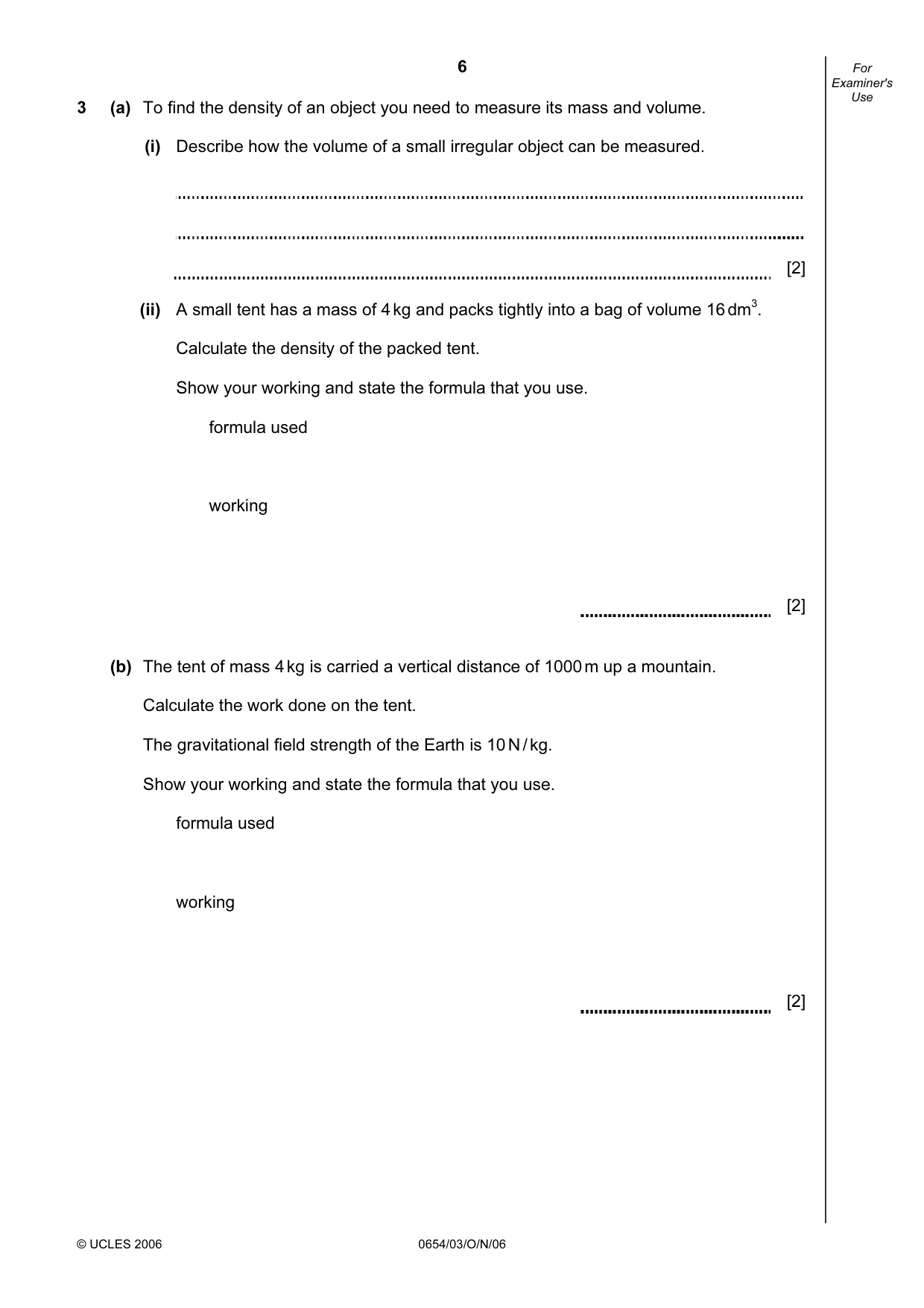 Cambridge IGCSE Sciences - Co-ordinated (Double) 0654 2006 Oct/Nov Paper 3 · Variant 1 question paper, page 6 of 24