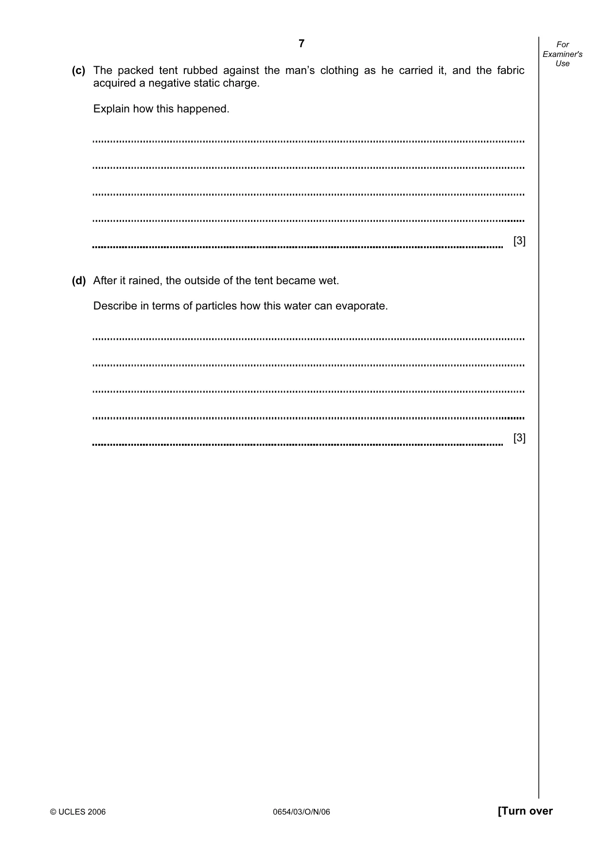 Cambridge IGCSE Sciences - Co-ordinated (Double) 0654 2006 Oct/Nov Paper 3 · Variant 1 question paper, page 7 of 24