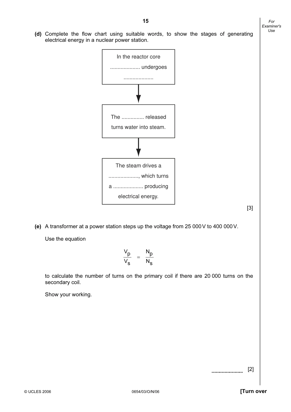 Cambridge IGCSE Sciences - Co-ordinated (Double) 0654 2006 Oct/Nov Paper 3 · Variant 1 question paper, page 15 of 24