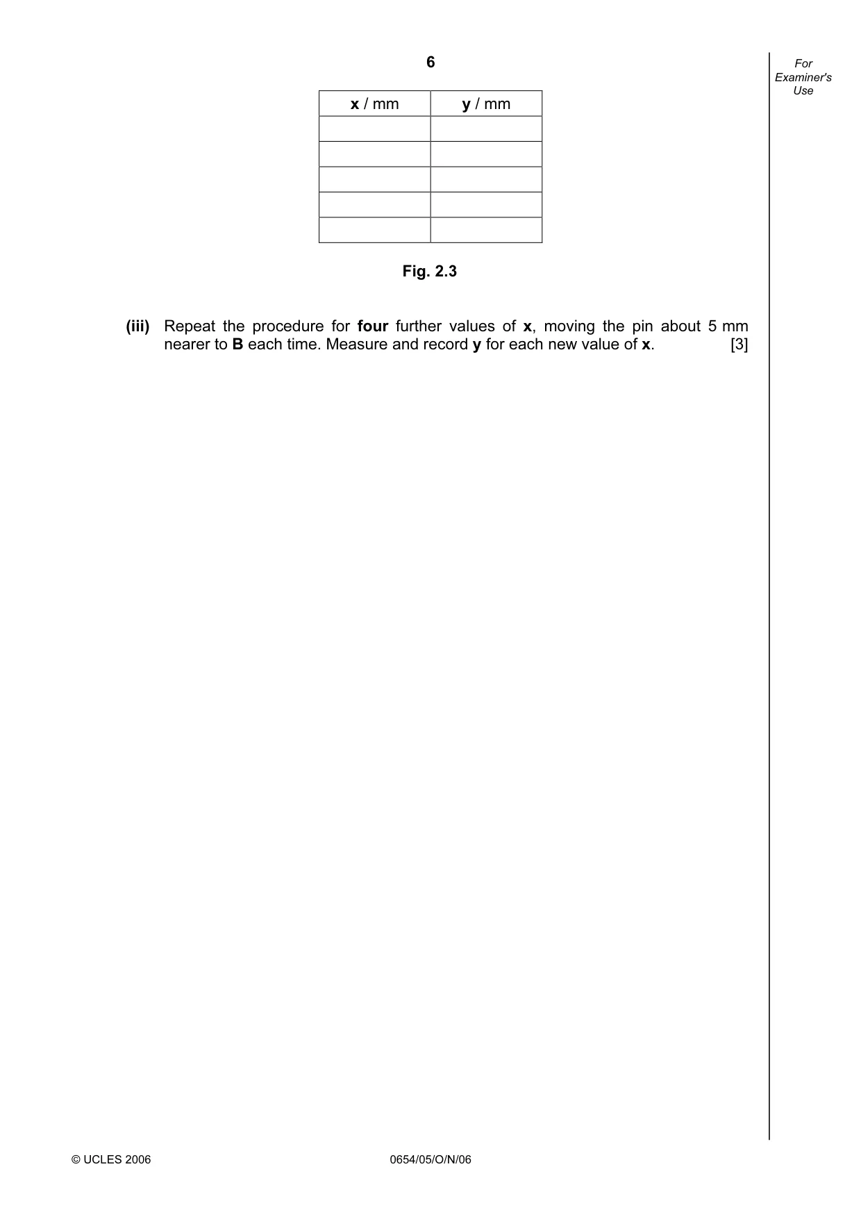 Cambridge IGCSE Sciences - Co-ordinated (Double) 0654 2006 Oct/Nov Paper 5 · Variant 1 question paper, page 6 of 12
