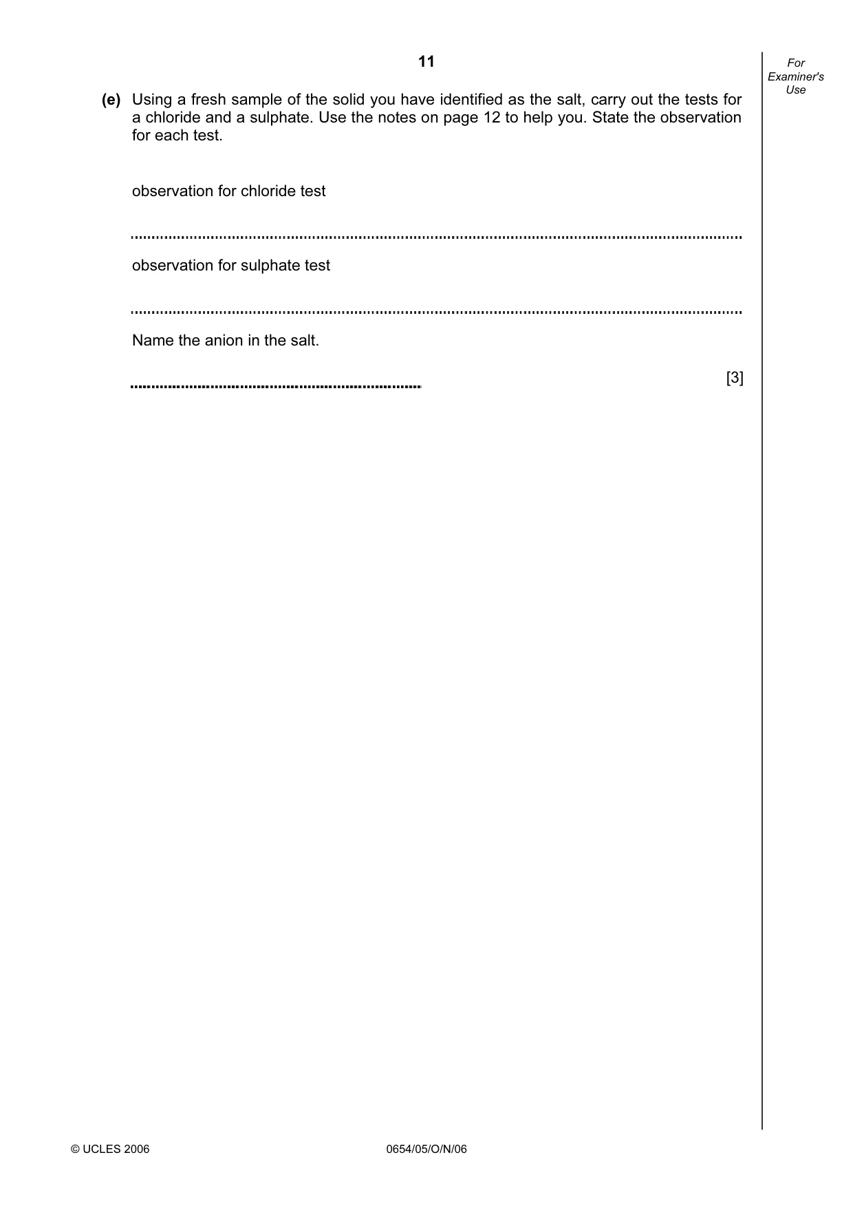 Cambridge IGCSE Sciences - Co-ordinated (Double) 0654 2006 Oct/Nov Paper 5 · Variant 1 question paper, page 11 of 12
