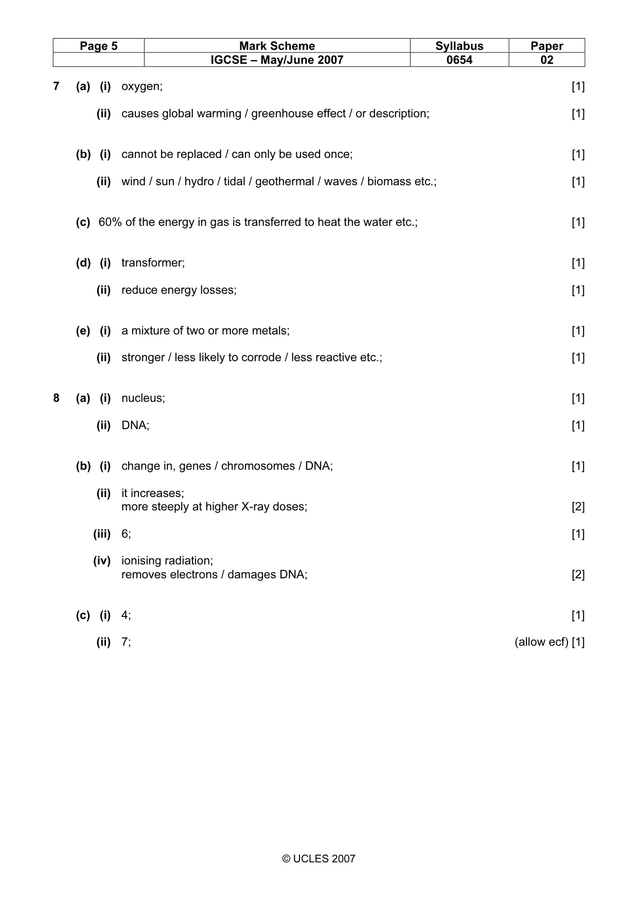 Mark scheme, page 5 of 7