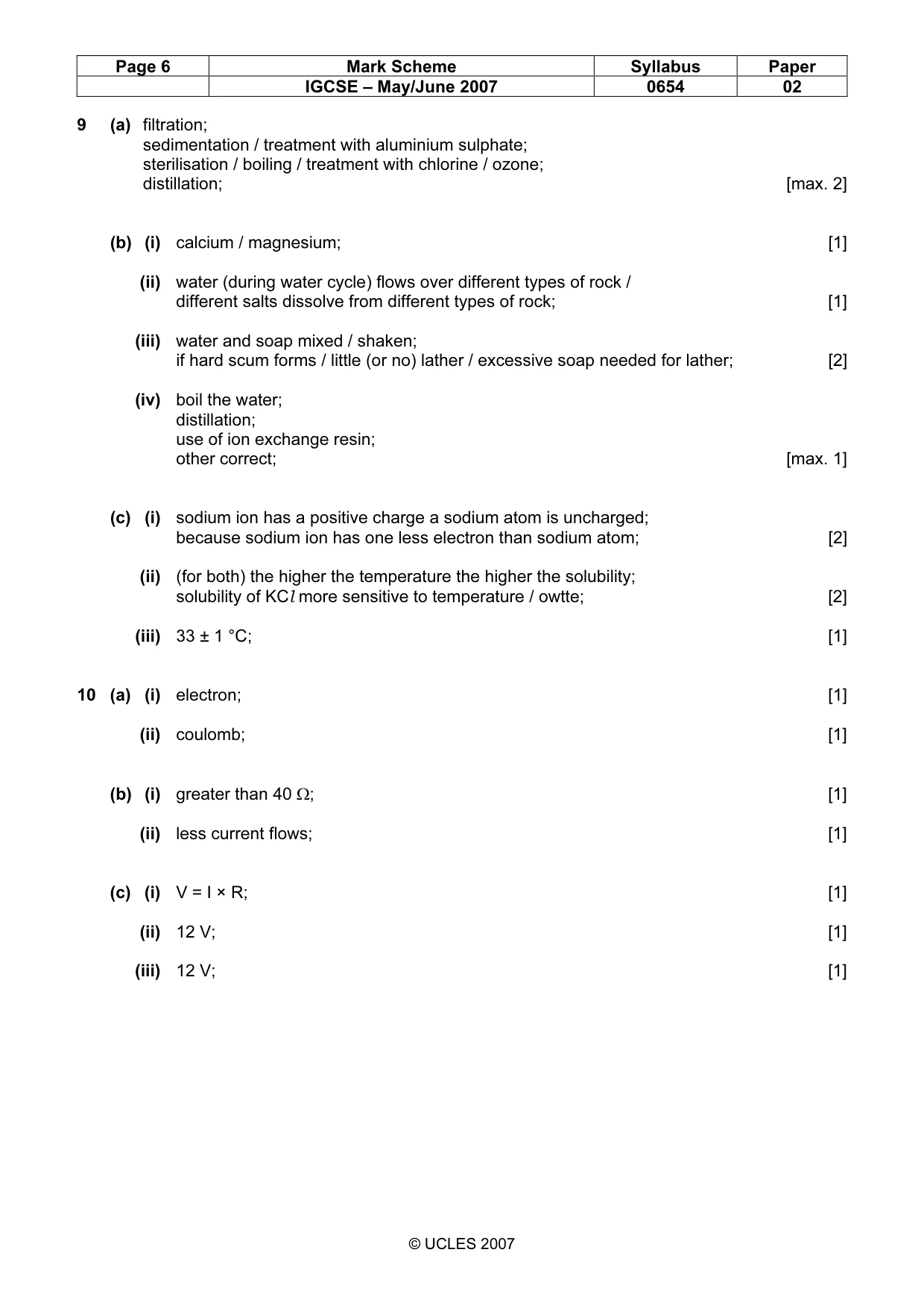 Mark scheme, page 6 of 7