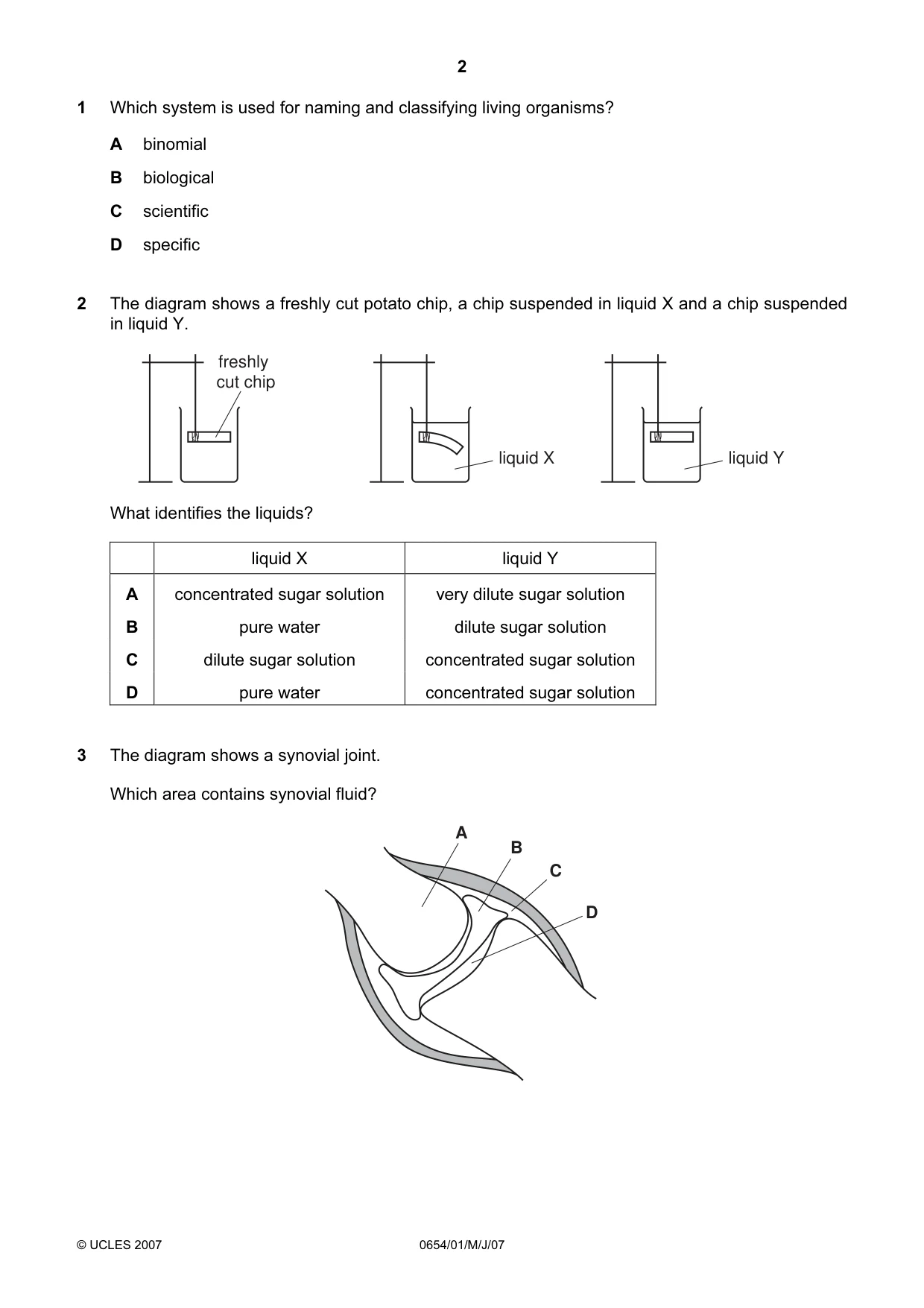 Cambridge IGCSE Sciences - Co-ordinated (Double) 0654 2007 May/June Paper 1 · Variant 1 question paper, page 2 of 20