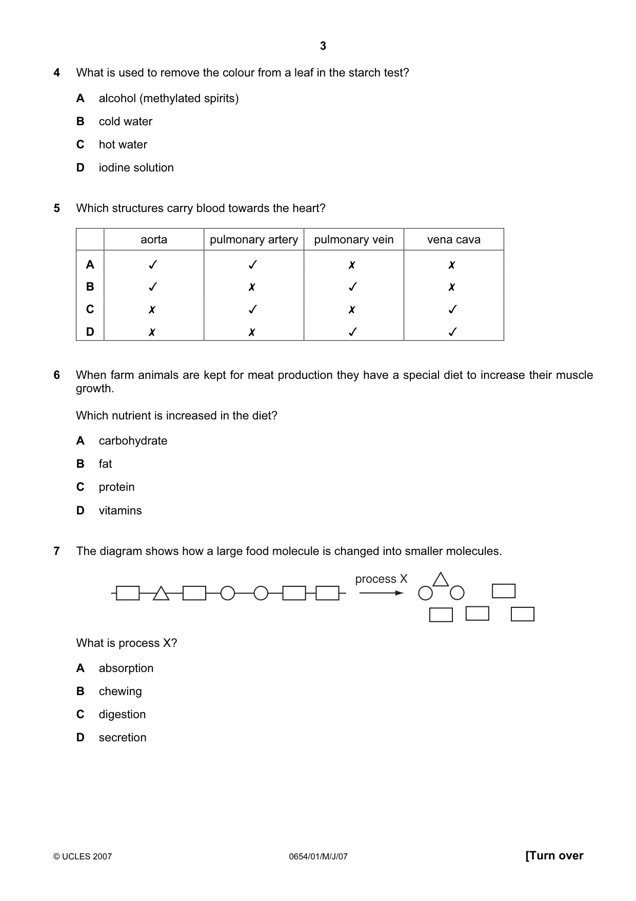 Cambridge IGCSE Sciences - Co-ordinated (Double) 0654 2007 May/June Paper 1 · Variant 1 question paper, page 3 of 20