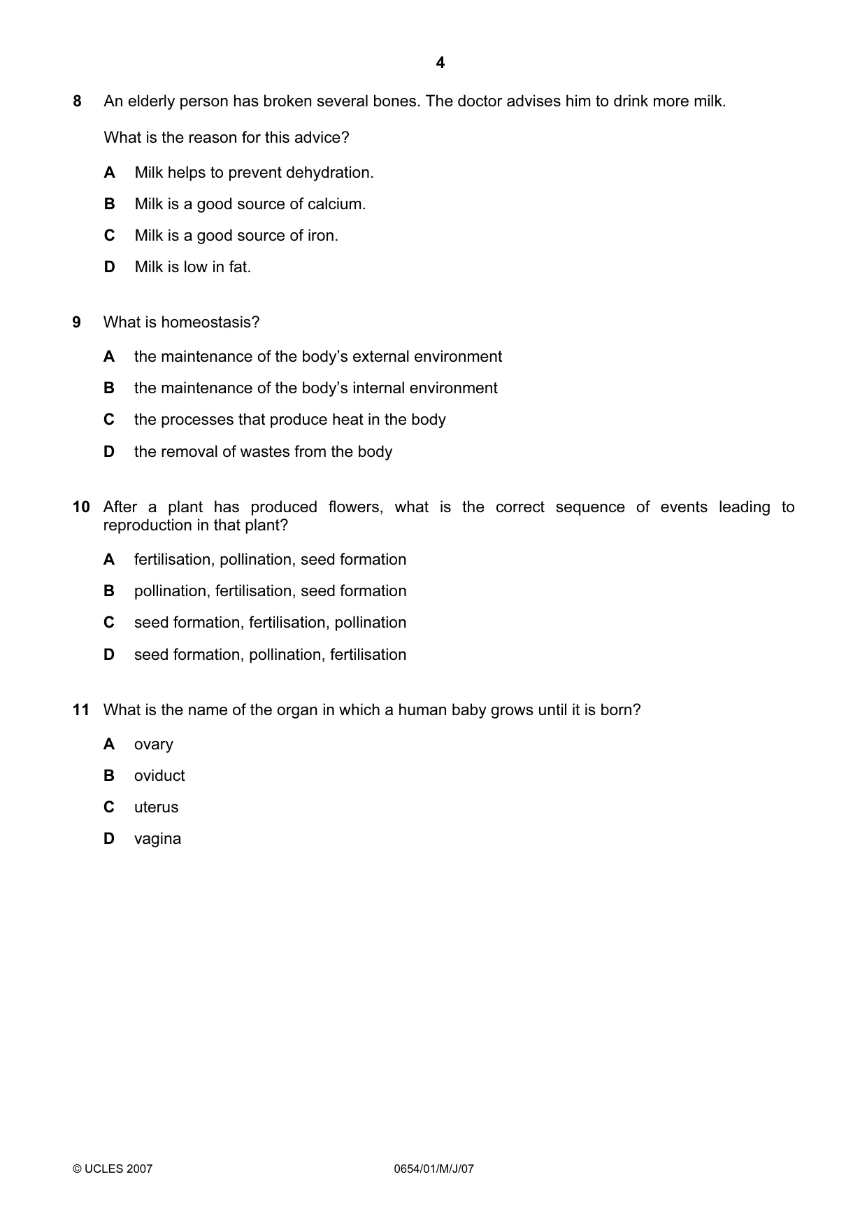 Cambridge IGCSE Sciences - Co-ordinated (Double) 0654 2007 May/June Paper 1 · Variant 1 question paper, page 4 of 20