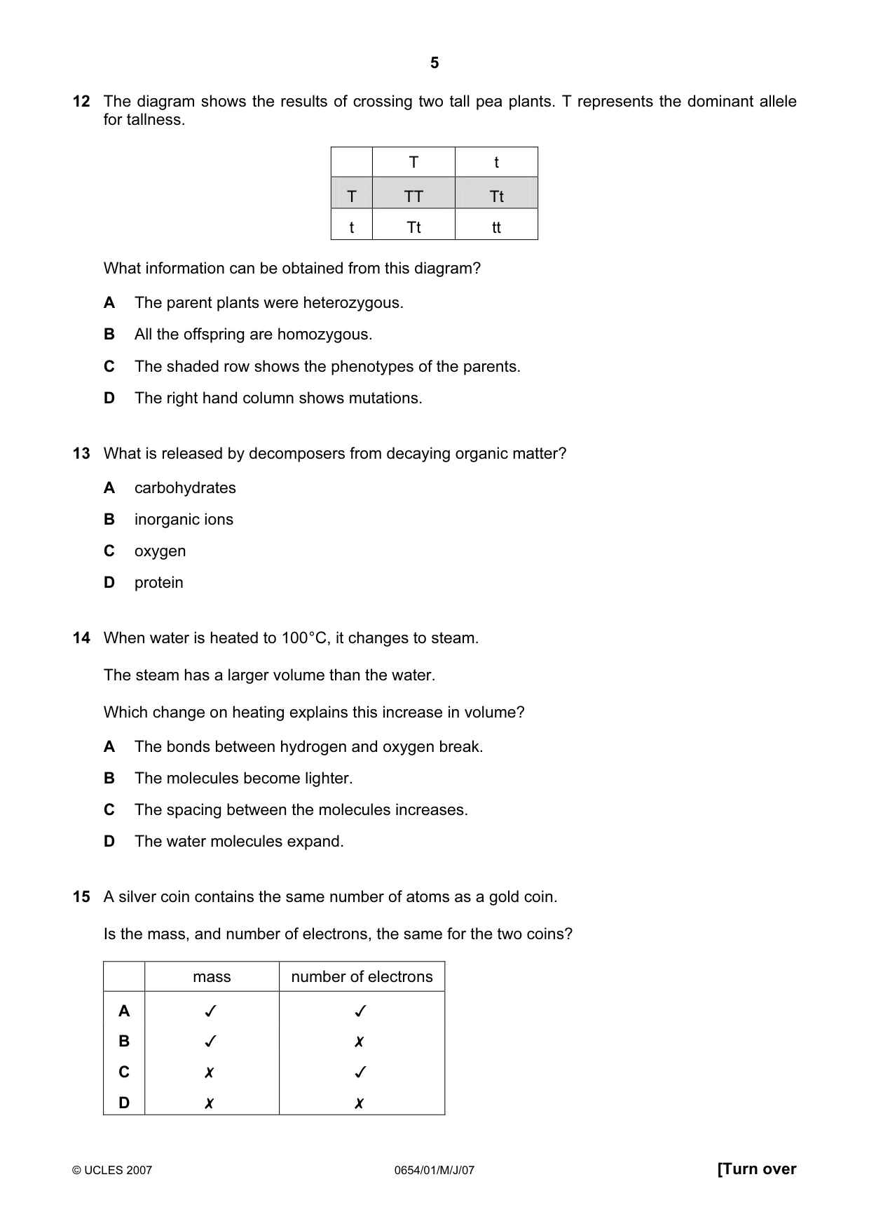 Cambridge IGCSE Sciences - Co-ordinated (Double) 0654 2007 May/June Paper 1 · Variant 1 question paper, page 5 of 20