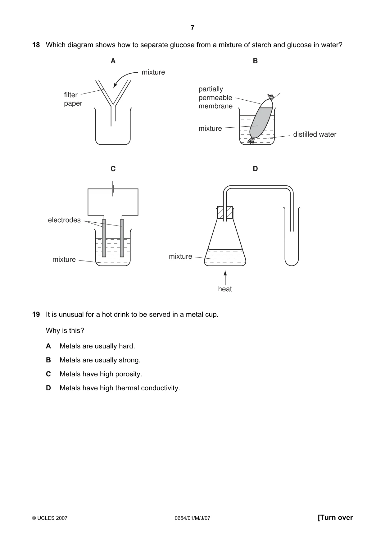 Cambridge IGCSE Sciences - Co-ordinated (Double) 0654 2007 May/June Paper 1 · Variant 1 question paper, page 7 of 20