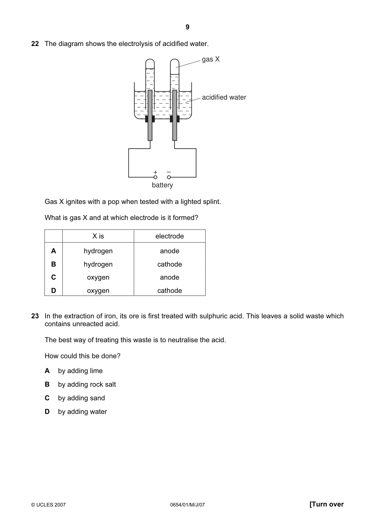 Cambridge IGCSE Sciences - Co-ordinated (Double) 0654 2007 May/June Paper 1 · Variant 1 question paper, page 9 of 20