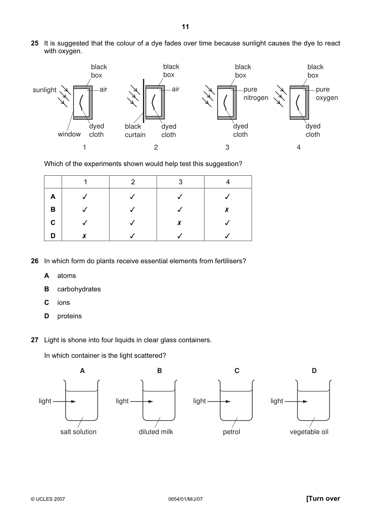 Cambridge IGCSE Sciences - Co-ordinated (Double) 0654 2007 May/June Paper 1 · Variant 1 question paper, page 11 of 20