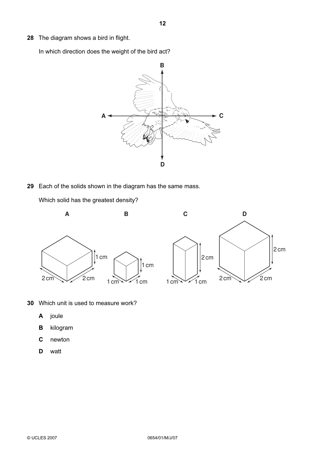Cambridge IGCSE Sciences - Co-ordinated (Double) 0654 2007 May/June Paper 1 · Variant 1 question paper, page 12 of 20