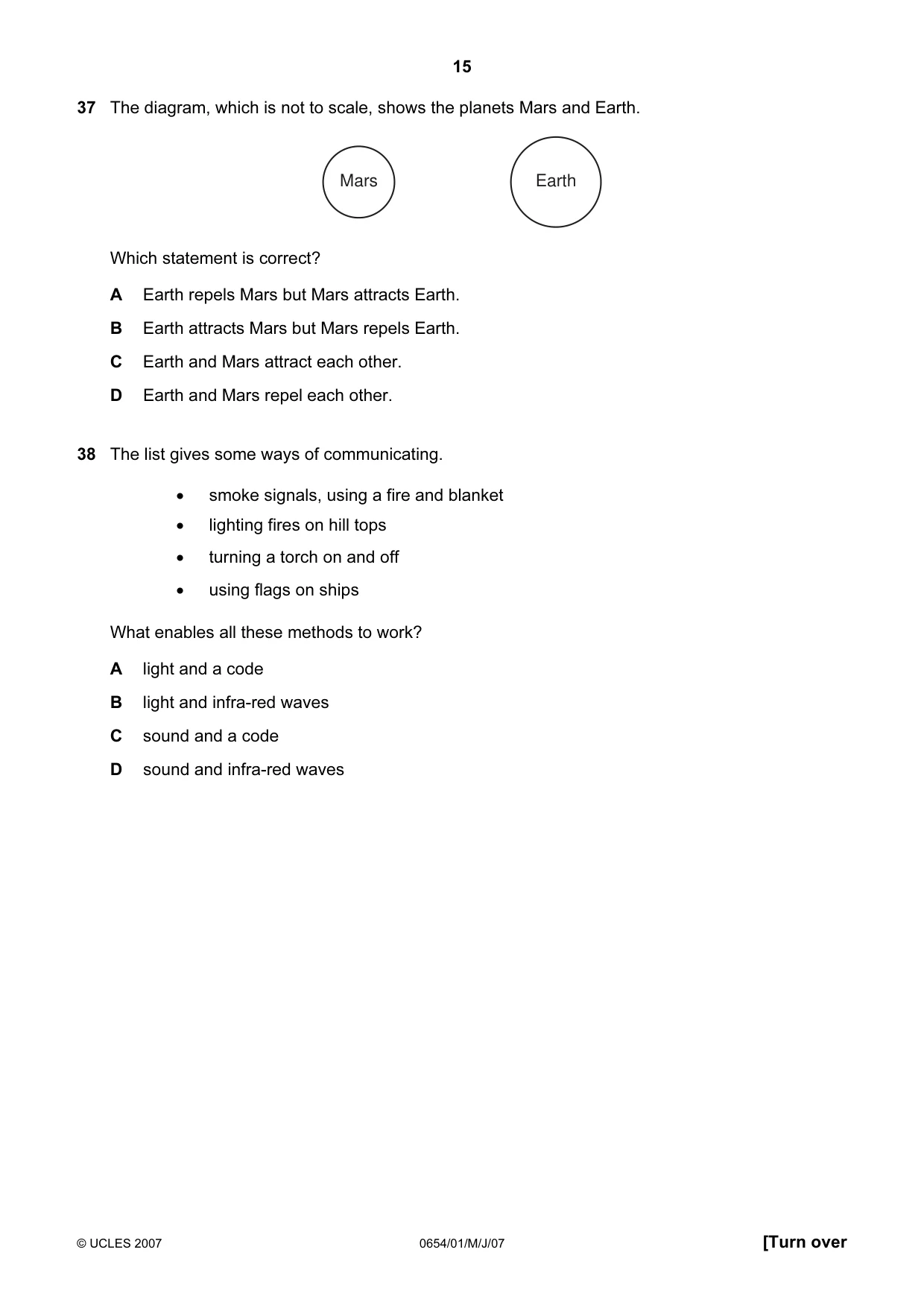 Cambridge IGCSE Sciences - Co-ordinated (Double) 0654 2007 May/June Paper 1 · Variant 1 question paper, page 15 of 20