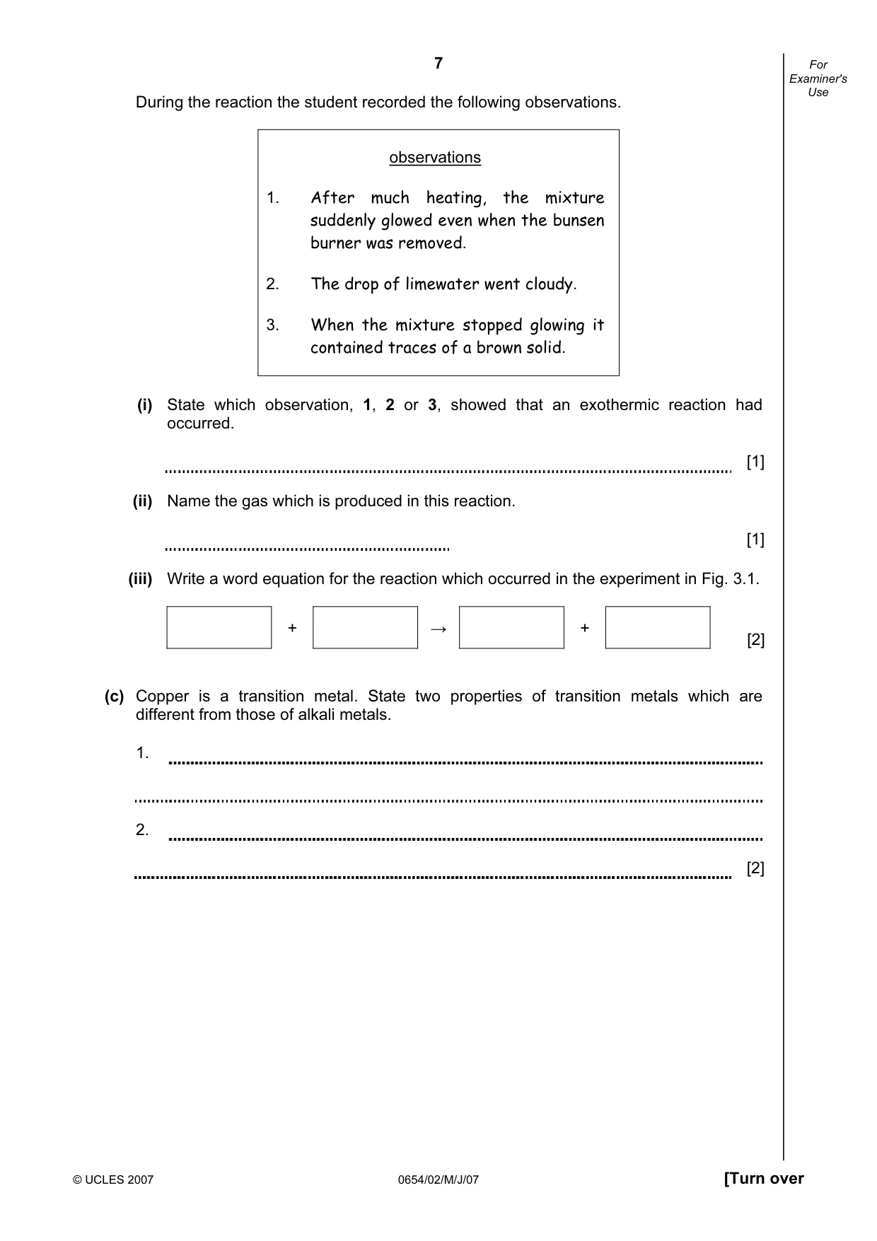 Cambridge IGCSE Sciences - Co-ordinated (Double) 0654 2007 May/June Paper 2 · Variant 1 question paper, page 7 of 24