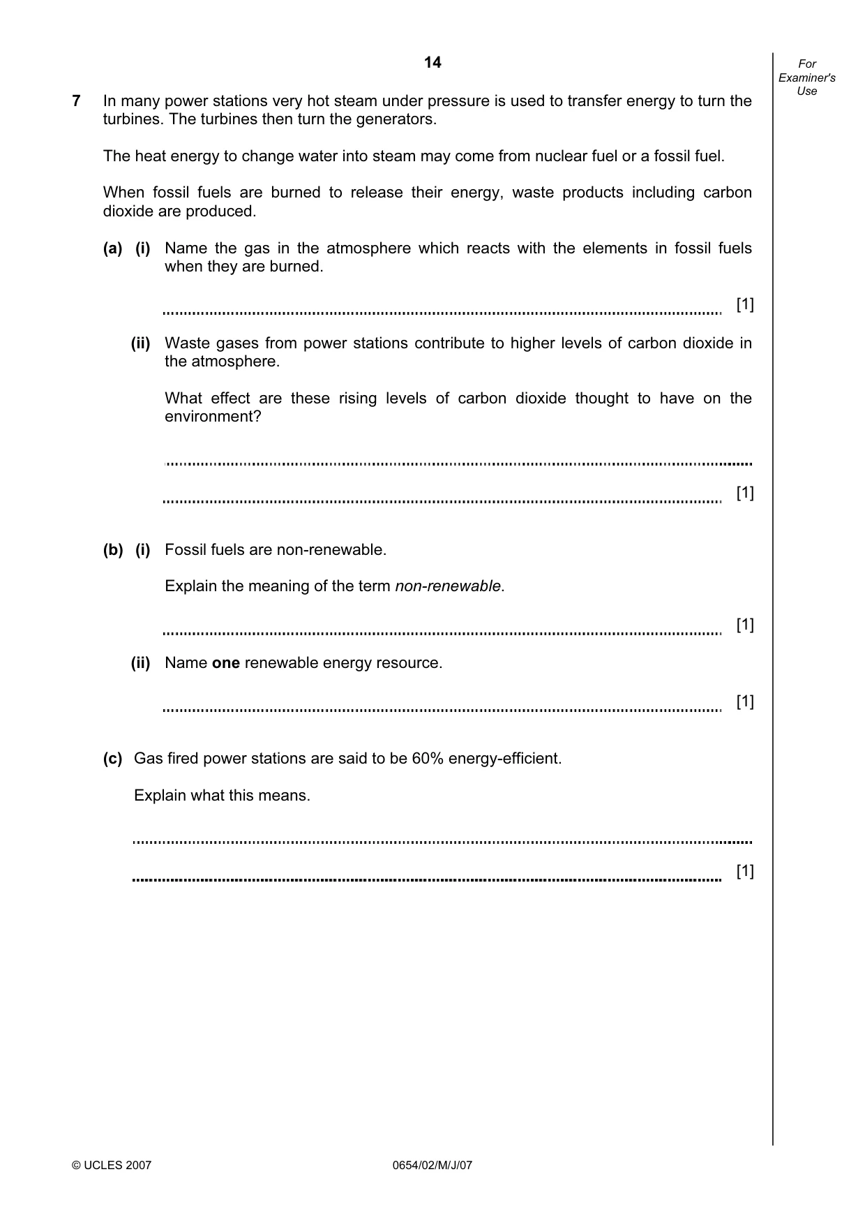 Cambridge IGCSE Sciences - Co-ordinated (Double) 0654 2007 May/June Paper 2 · Variant 1 question paper, page 14 of 24
