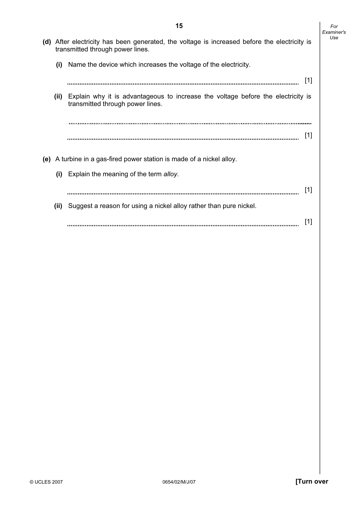 Cambridge IGCSE Sciences - Co-ordinated (Double) 0654 2007 May/June Paper 2 · Variant 1 question paper, page 15 of 24