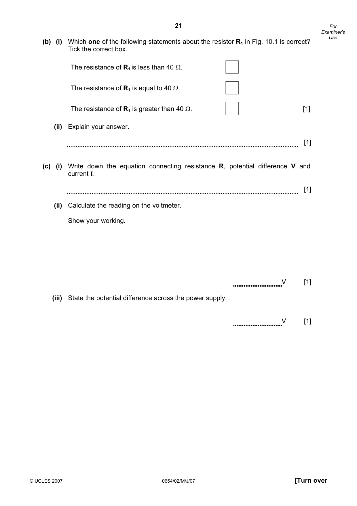 Cambridge IGCSE Sciences - Co-ordinated (Double) 0654 2007 May/June Paper 2 · Variant 1 question paper, page 21 of 24