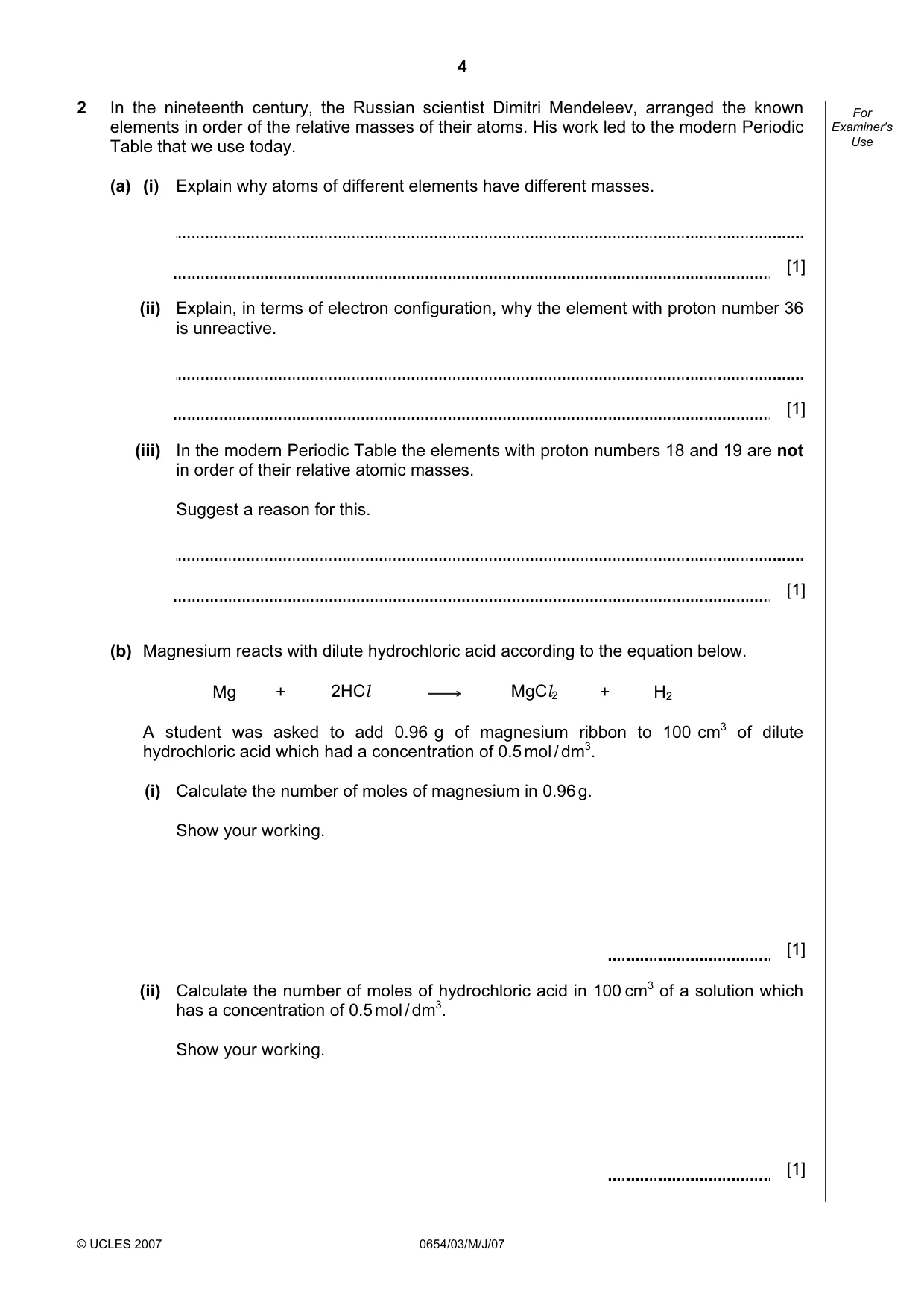 Cambridge IGCSE Sciences - Co-ordinated (Double) 0654 2007 May/June Paper 3 · Variant 1 question paper, page 4 of 20