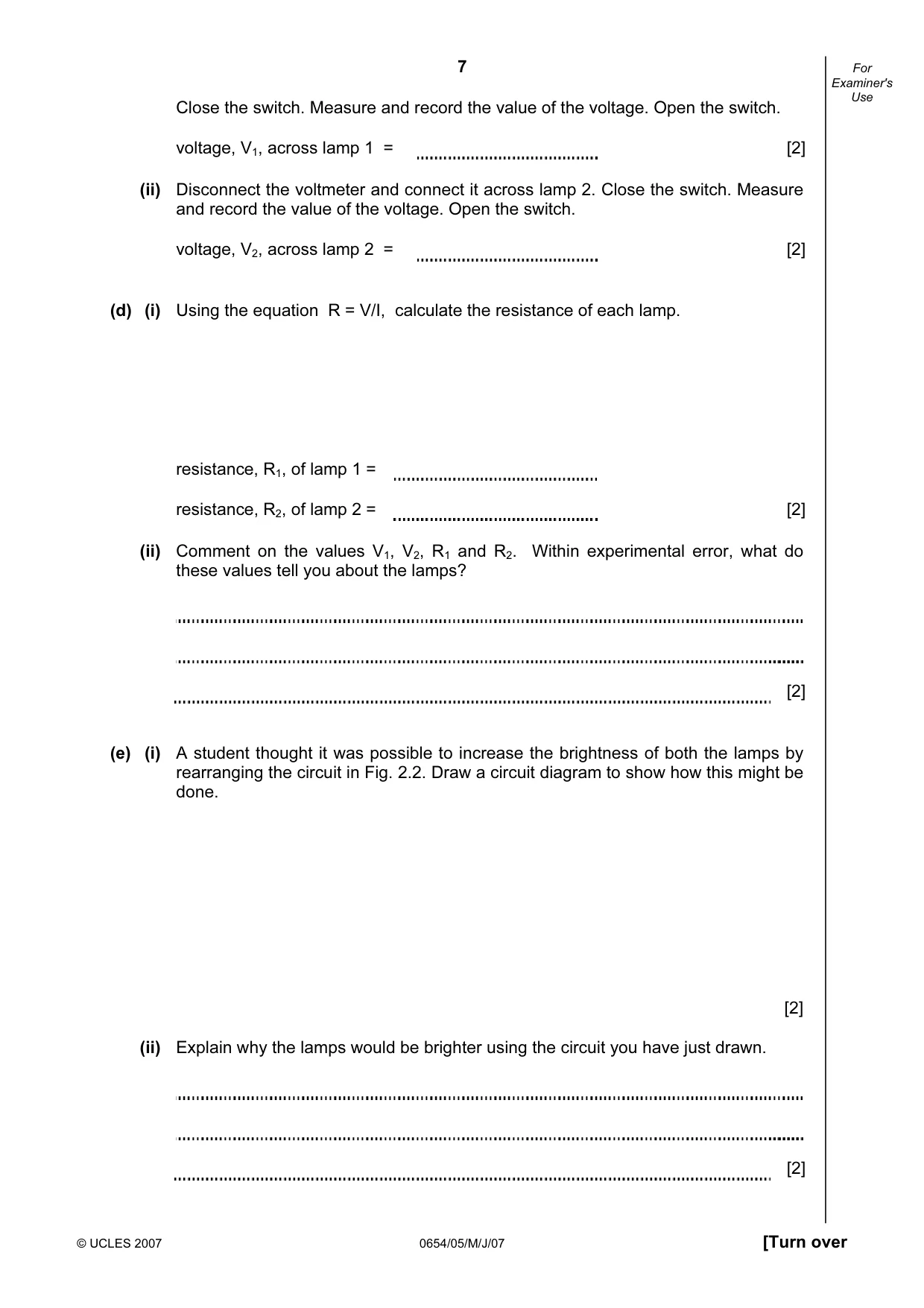 Cambridge IGCSE Sciences - Co-ordinated (Double) 0654 2007 May/June Paper 5 · Variant 1 question paper, page 7 of 12