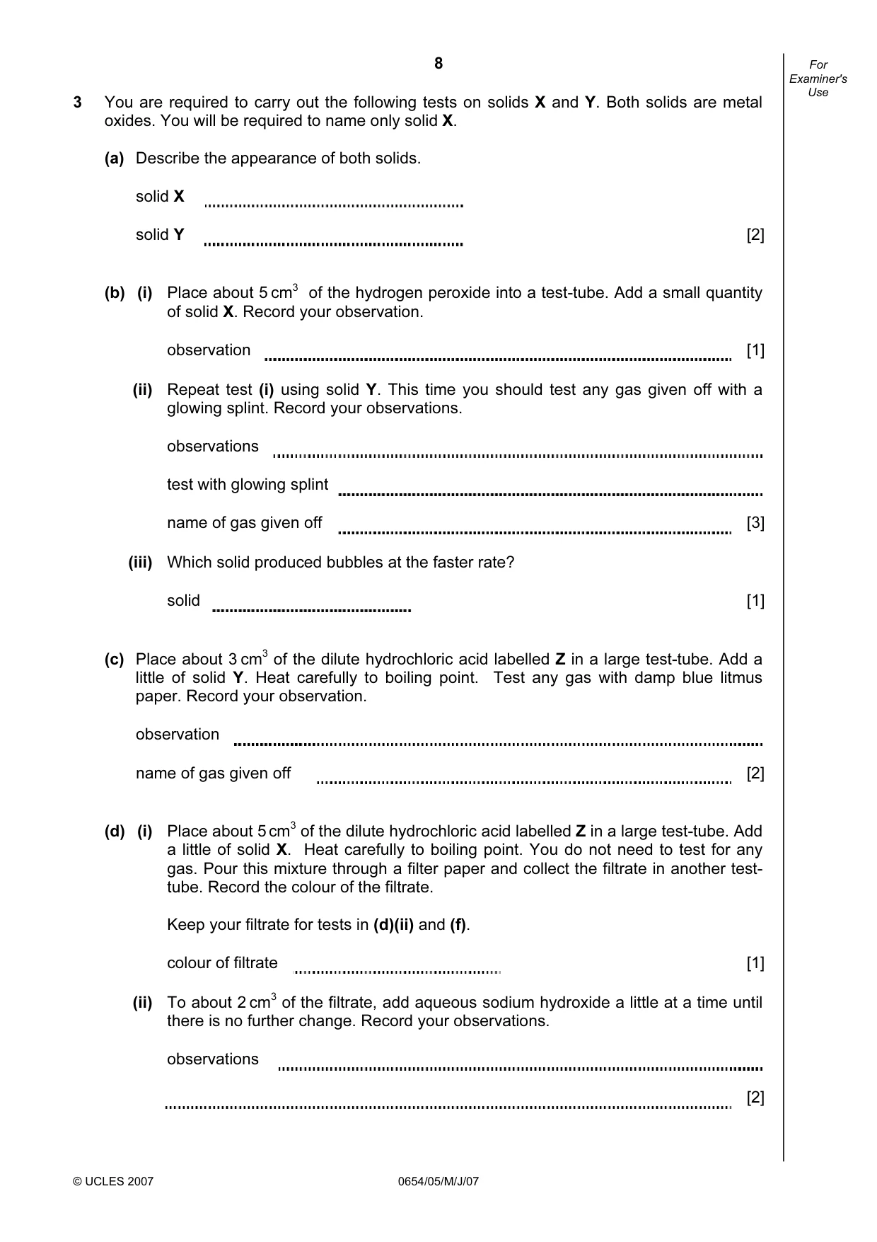 Cambridge IGCSE Sciences - Co-ordinated (Double) 0654 2007 May/June Paper 5 · Variant 1 question paper, page 8 of 12
