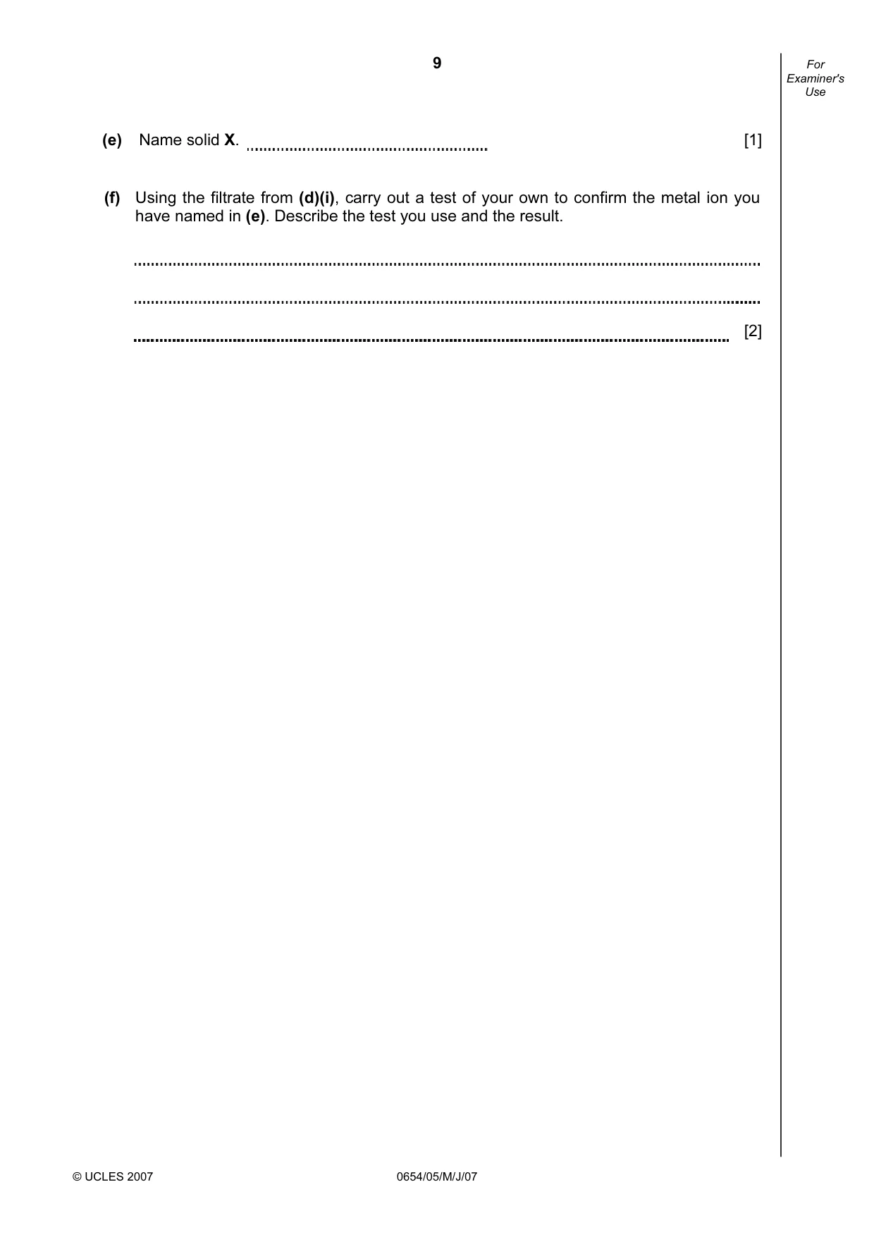 Cambridge IGCSE Sciences - Co-ordinated (Double) 0654 2007 May/June Paper 5 · Variant 1 question paper, page 9 of 12