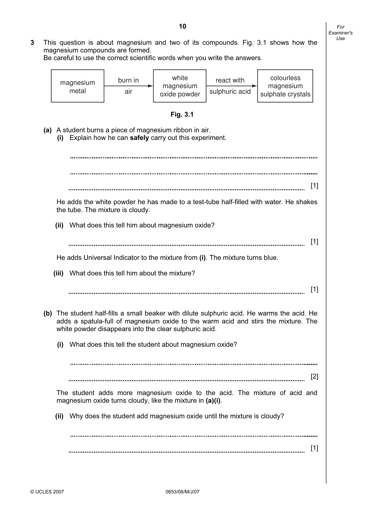 Cambridge IGCSE Sciences - Co-ordinated (Double) 0654 2007 May/June Paper 6 · Variant 1 question paper, page 10 of 20