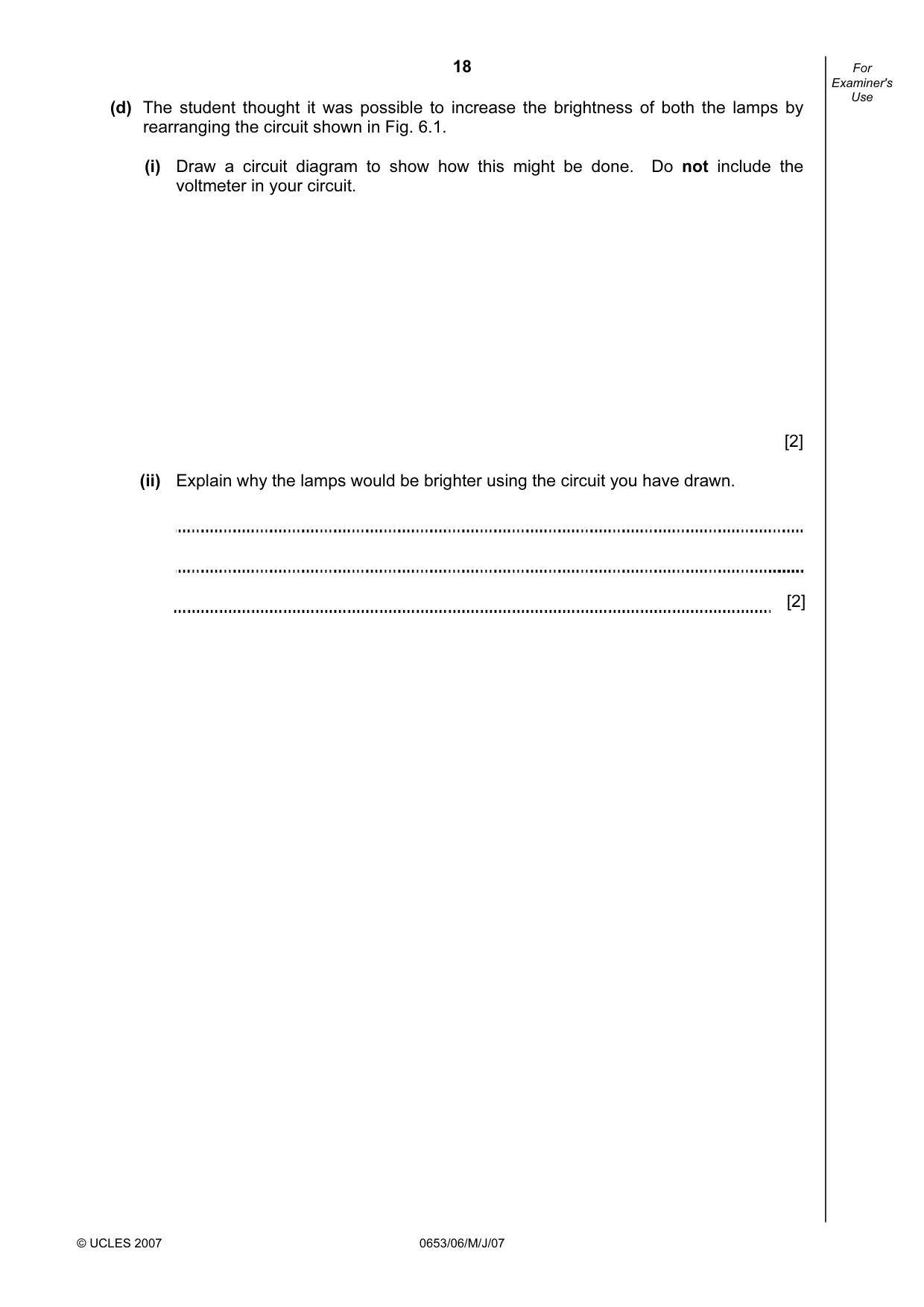 Cambridge IGCSE Sciences - Co-ordinated (Double) 0654 2007 May/June Paper 6 · Variant 1 question paper, page 18 of 20