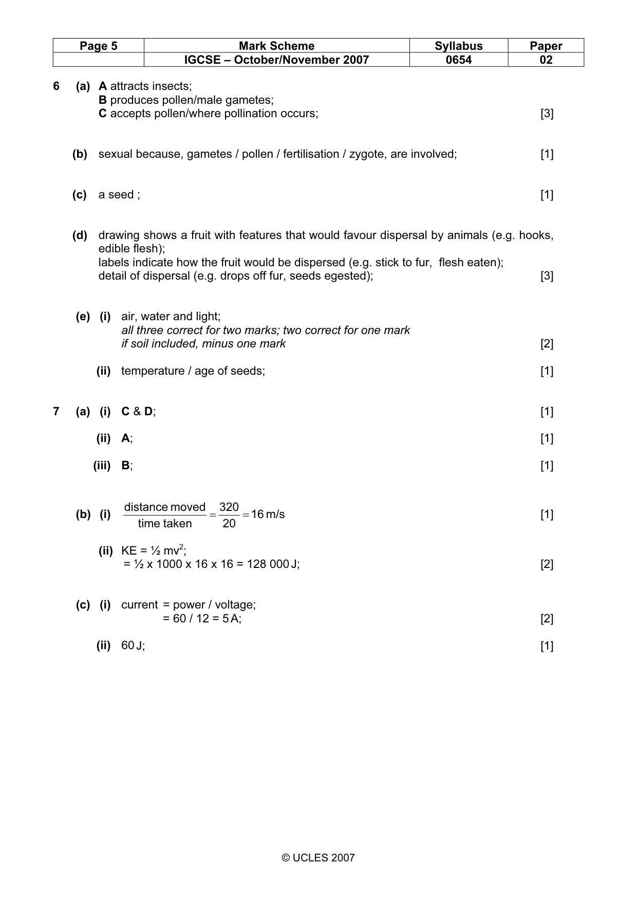 Mark scheme, page 5 of 7