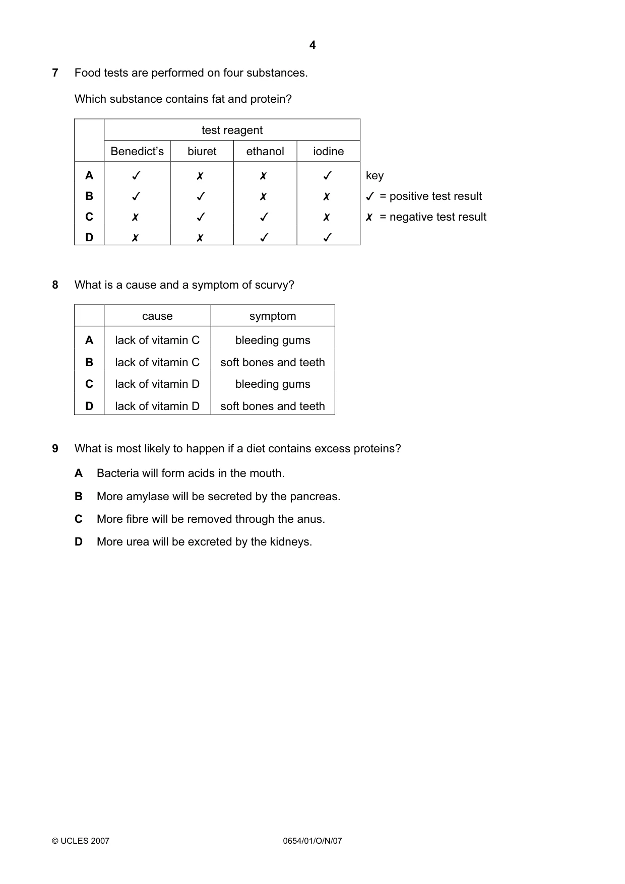 Cambridge IGCSE Sciences - Co-ordinated (Double) 0654 2007 Oct/Nov Paper 1 · Variant 1 question paper, page 4 of 20