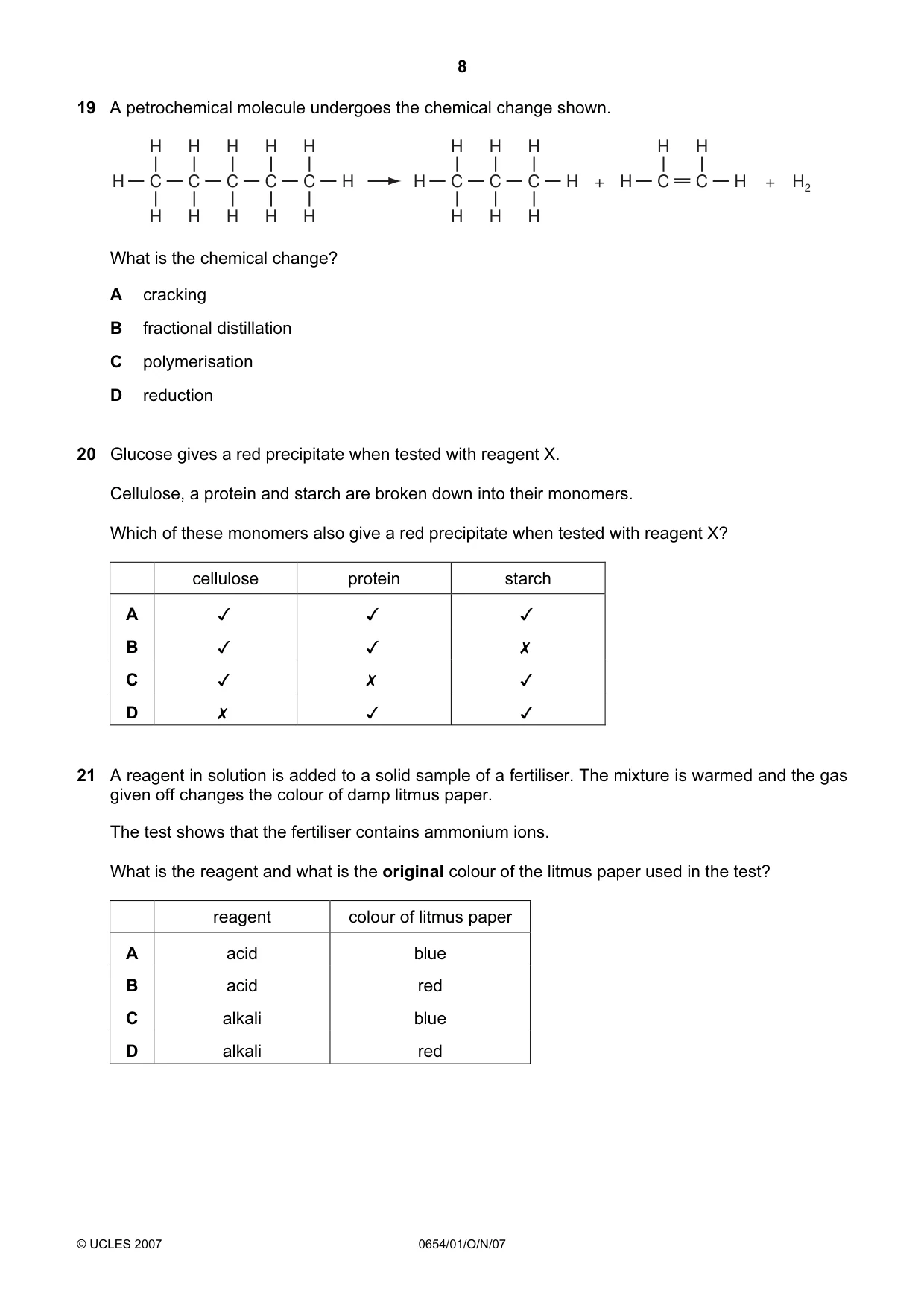 Cambridge IGCSE Sciences - Co-ordinated (Double) 0654 2007 Oct/Nov Paper 1 · Variant 1 question paper, page 8 of 20