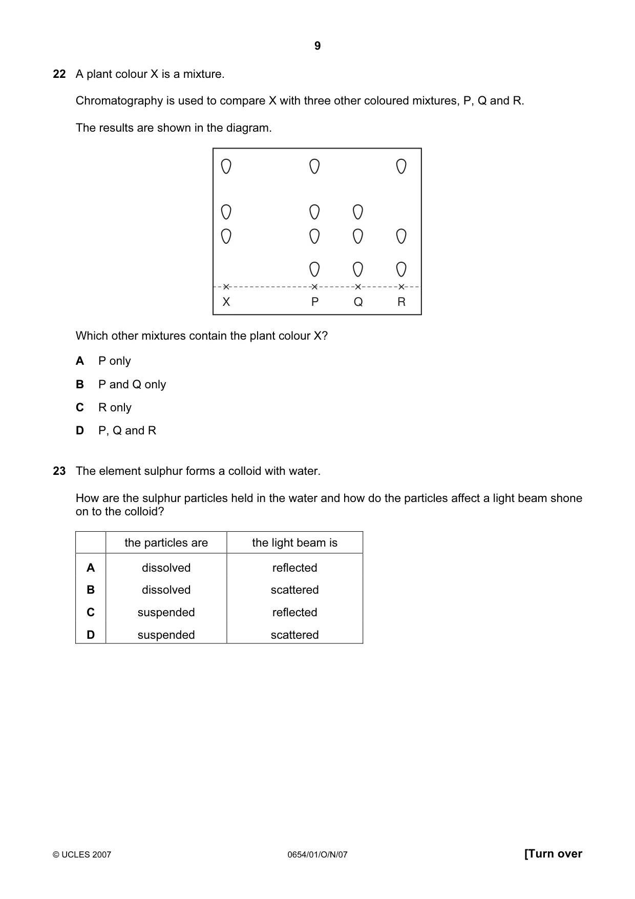 Cambridge IGCSE Sciences - Co-ordinated (Double) 0654 2007 Oct/Nov Paper 1 · Variant 1 question paper, page 9 of 20
