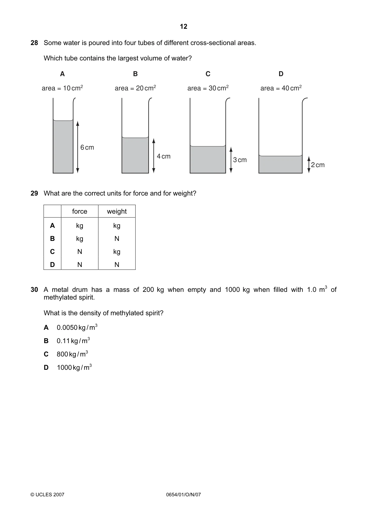 Cambridge IGCSE Sciences - Co-ordinated (Double) 0654 2007 Oct/Nov Paper 1 · Variant 1 question paper, page 12 of 20