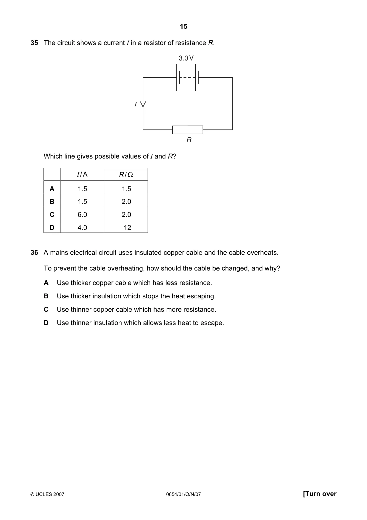 Cambridge IGCSE Sciences - Co-ordinated (Double) 0654 2007 Oct/Nov Paper 1 · Variant 1 question paper, page 15 of 20