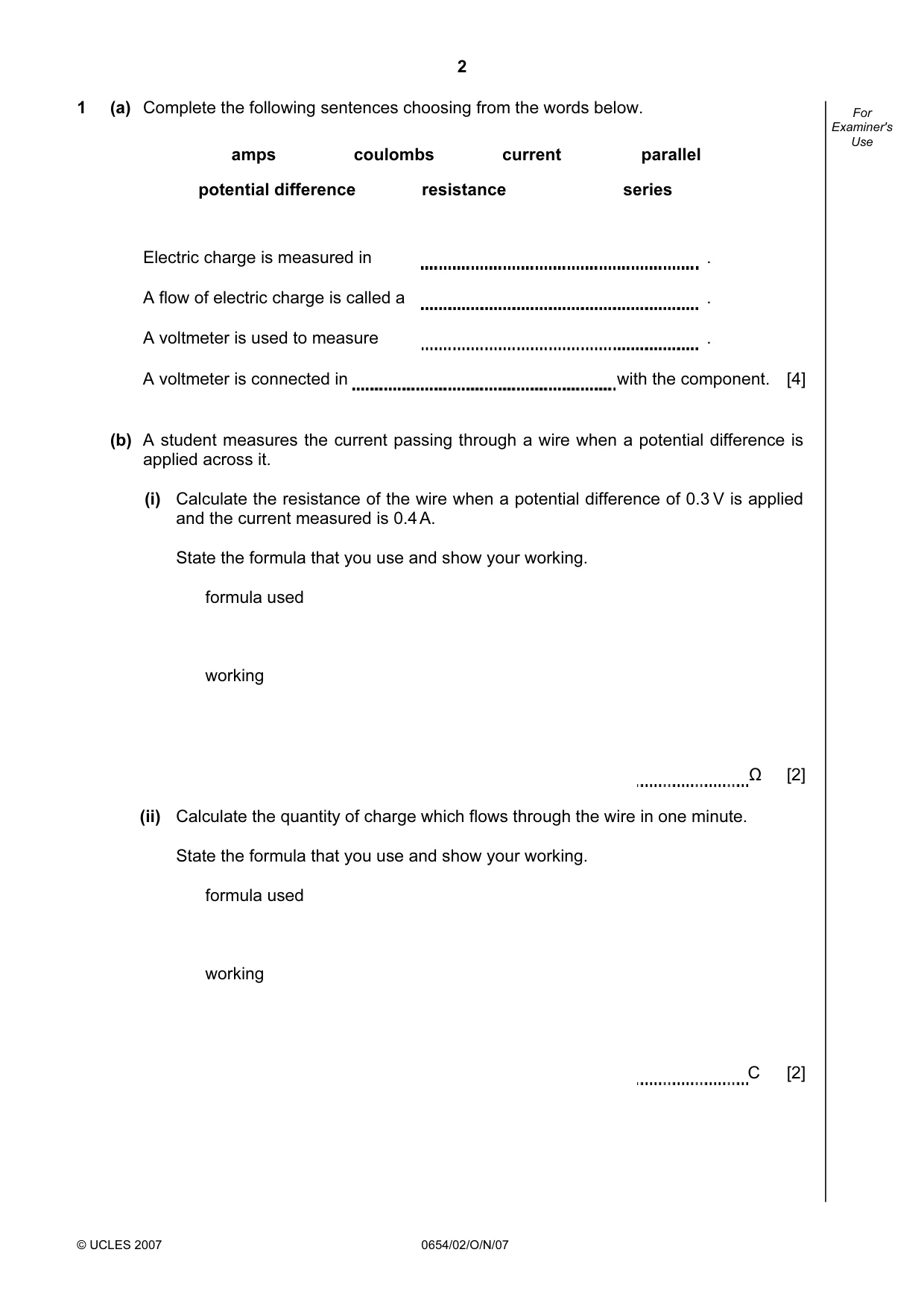 Cambridge IGCSE Sciences - Co-ordinated (Double) 0654 2007 Oct/Nov Paper 2 · Variant 1 question paper, page 2 of 24