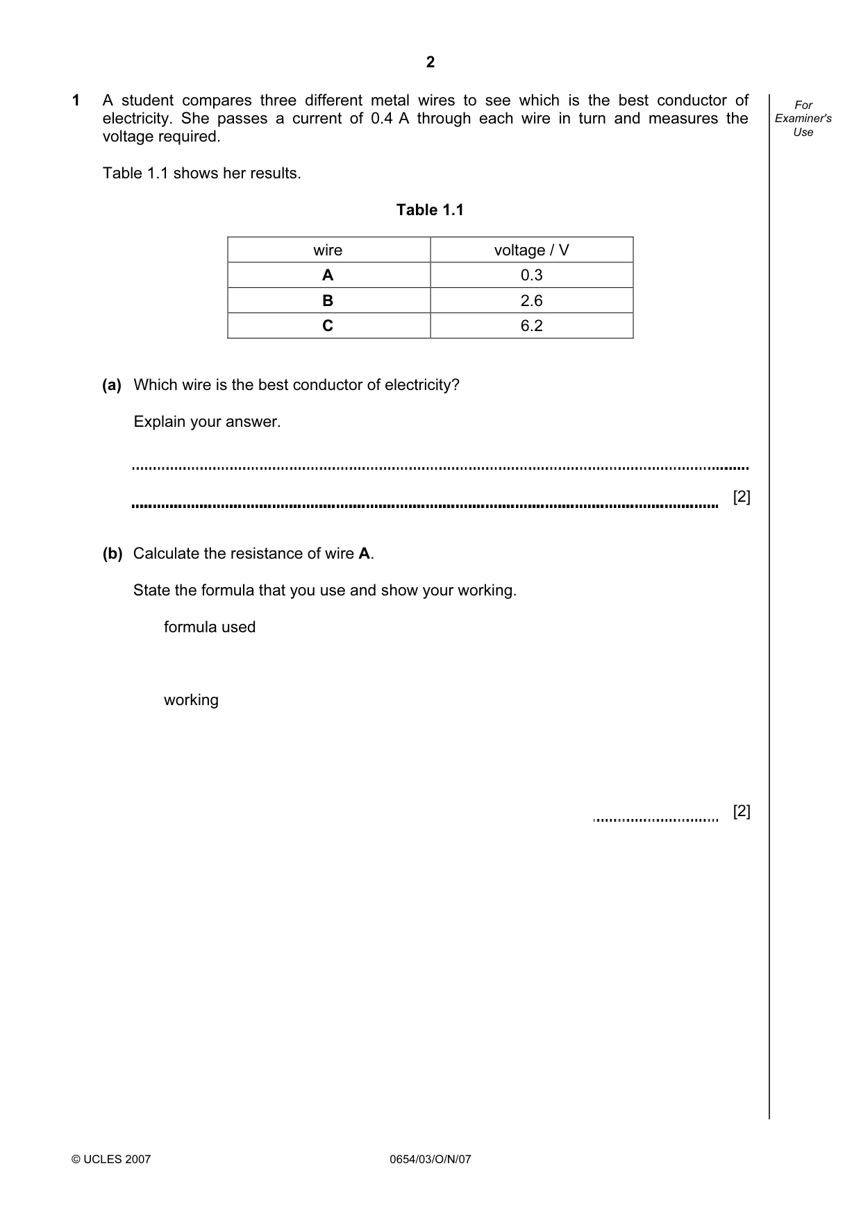 Cambridge IGCSE Sciences - Co-ordinated (Double) 0654 2007 Oct/Nov Paper 3 · Variant 1 question paper, page 2 of 24