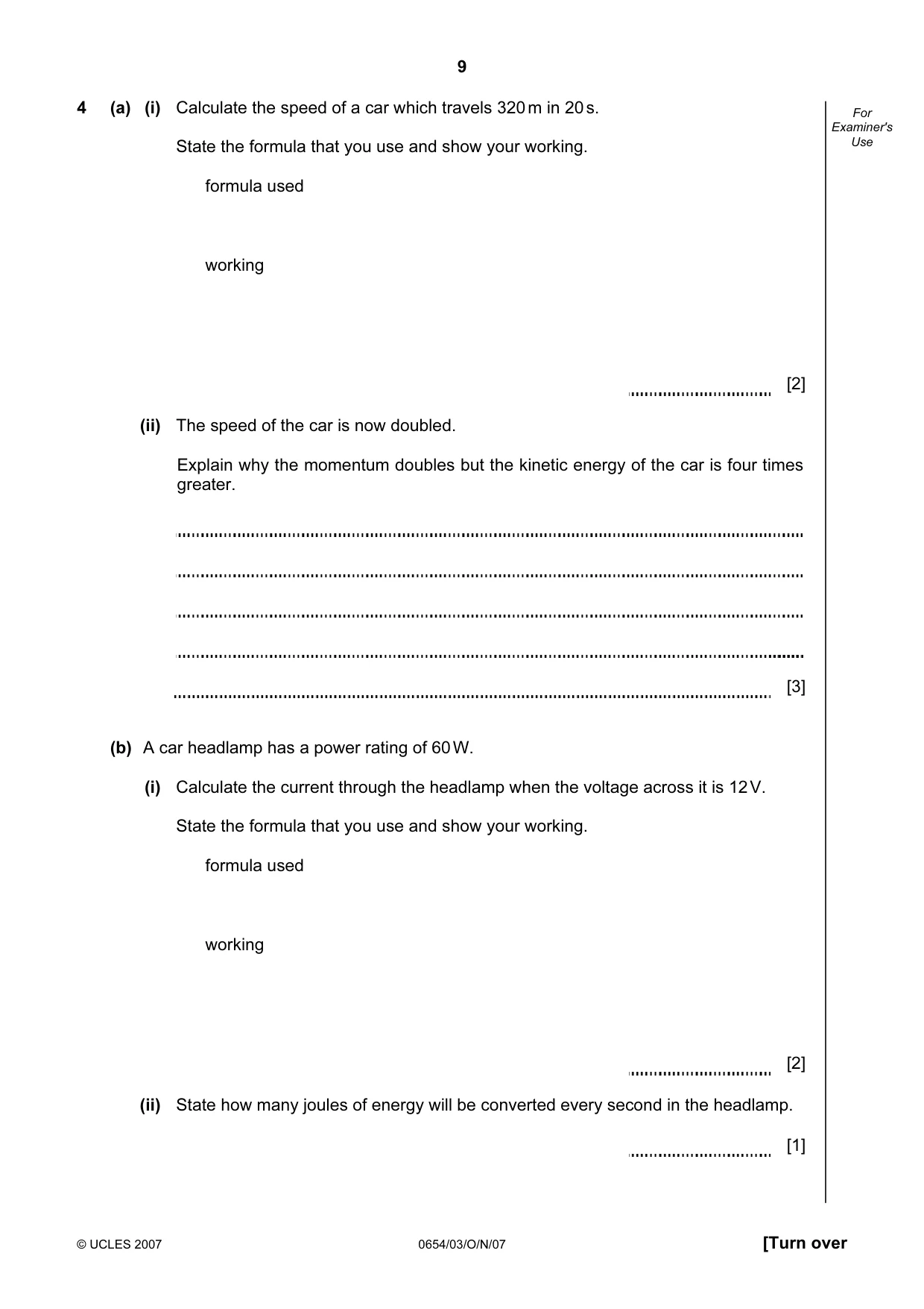 Cambridge IGCSE Sciences - Co-ordinated (Double) 0654 2007 Oct/Nov Paper 3 · Variant 1 question paper, page 9 of 24
