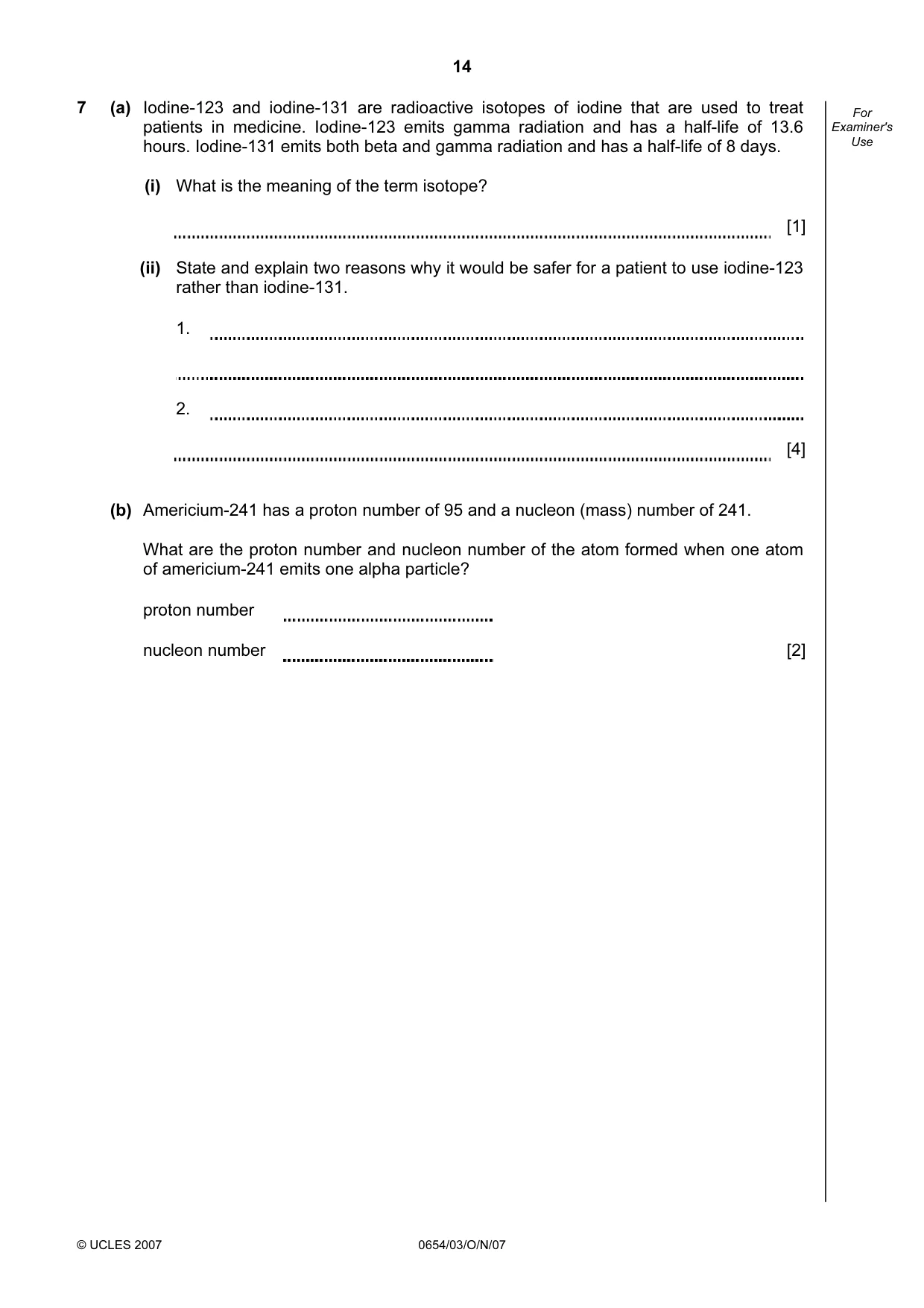 Cambridge IGCSE Sciences - Co-ordinated (Double) 0654 2007 Oct/Nov Paper 3 · Variant 1 question paper, page 14 of 24