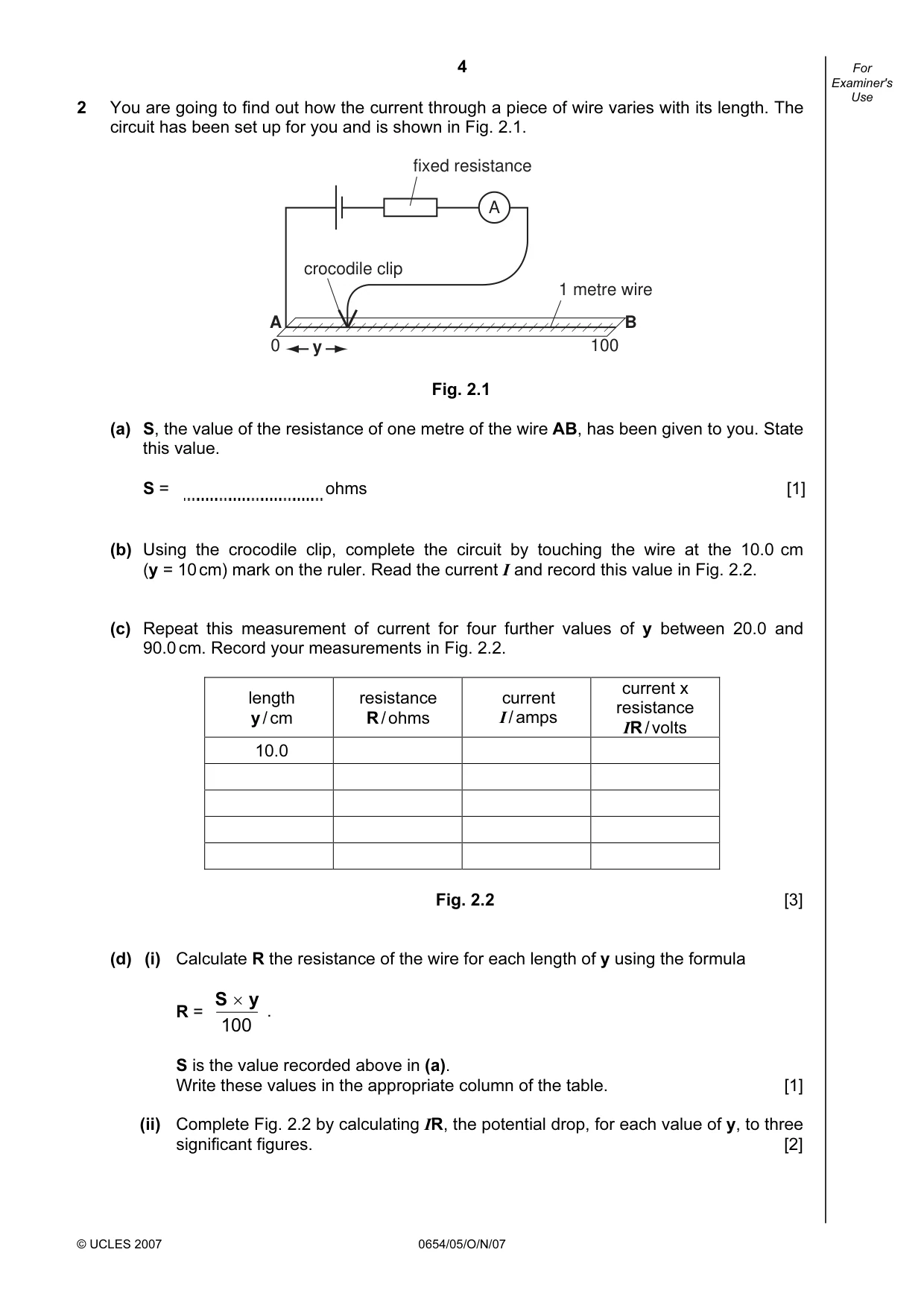 Cambridge IGCSE Sciences - Co-ordinated (Double) 0654 2007 Oct/Nov Paper 5 · Variant 1 question paper, page 4 of 8