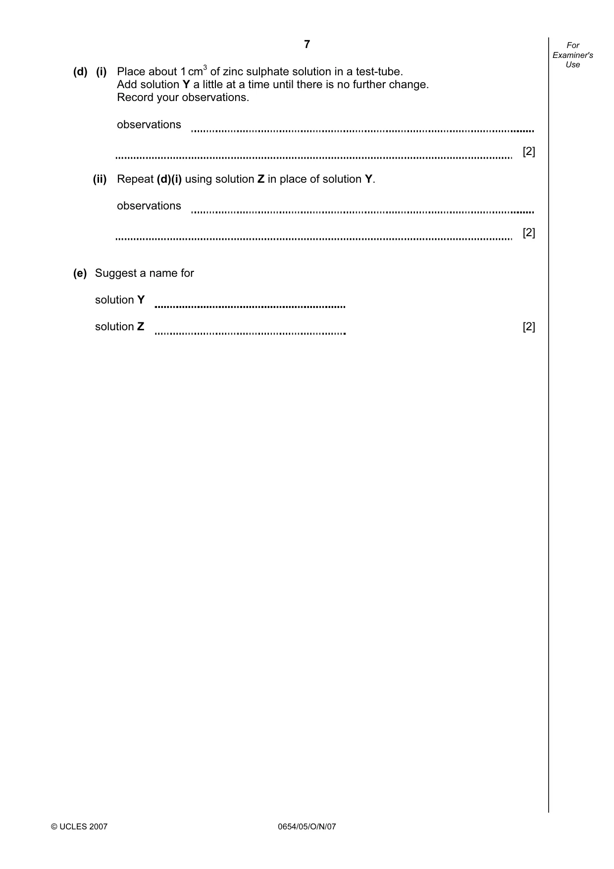 Cambridge IGCSE Sciences - Co-ordinated (Double) 0654 2007 Oct/Nov Paper 5 · Variant 1 question paper, page 7 of 8