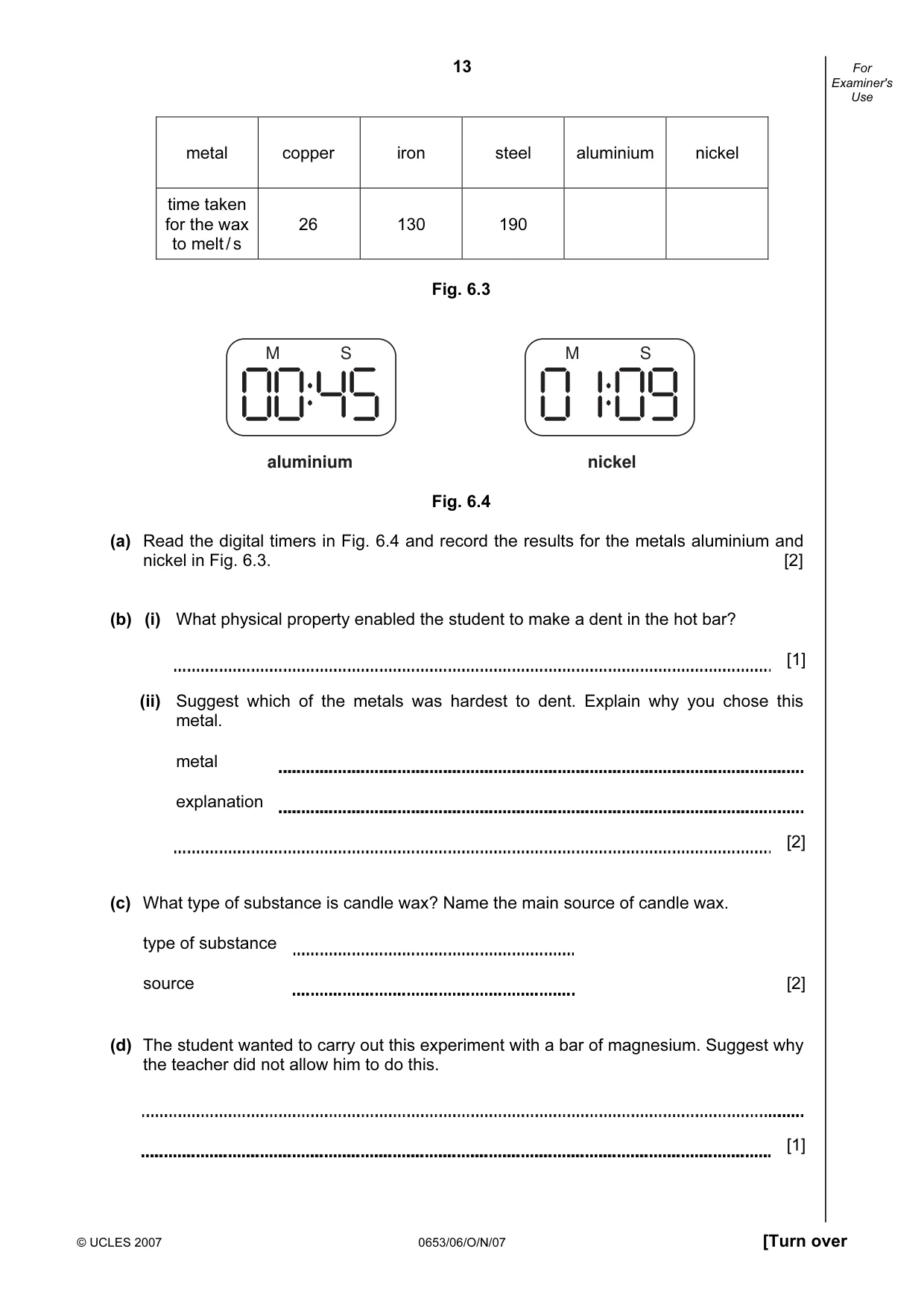 Cambridge IGCSE Sciences - Co-ordinated (Double) 0654 2007 Oct/Nov Paper 6 · Variant 1 question paper, page 13 of 16