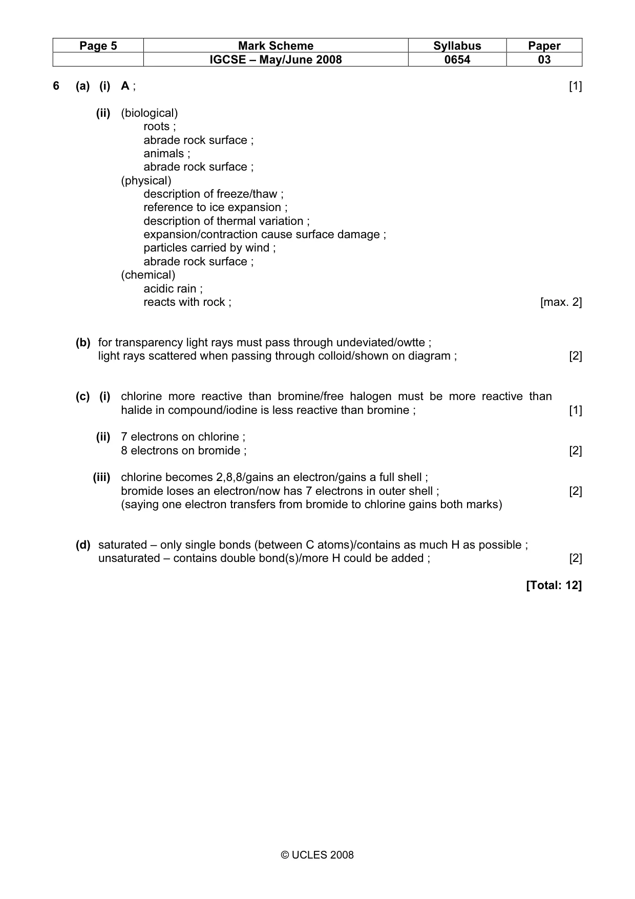 Mark scheme, page 5 of 7