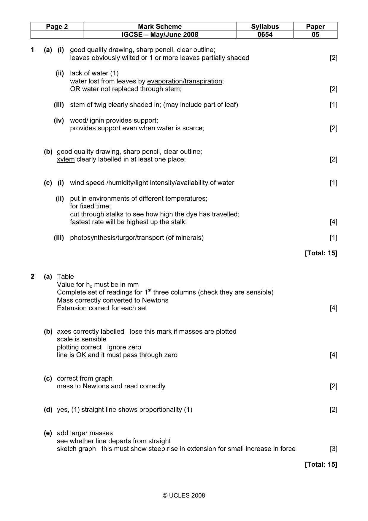 Mark scheme, page 2 of 3